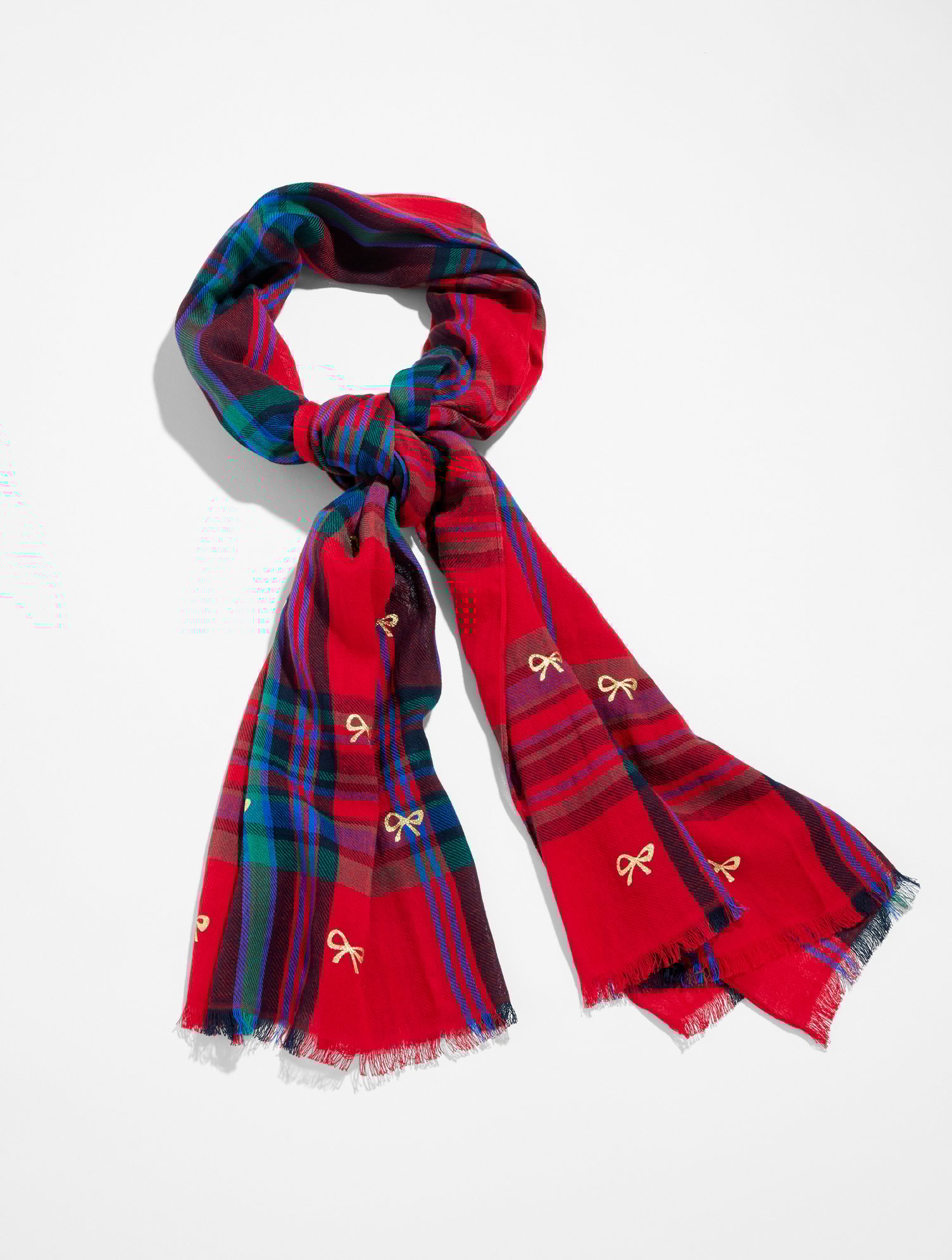 Talbots Wishful Plaid Oblong Scarf - Red - 001 - 100% Cotton In Multi
