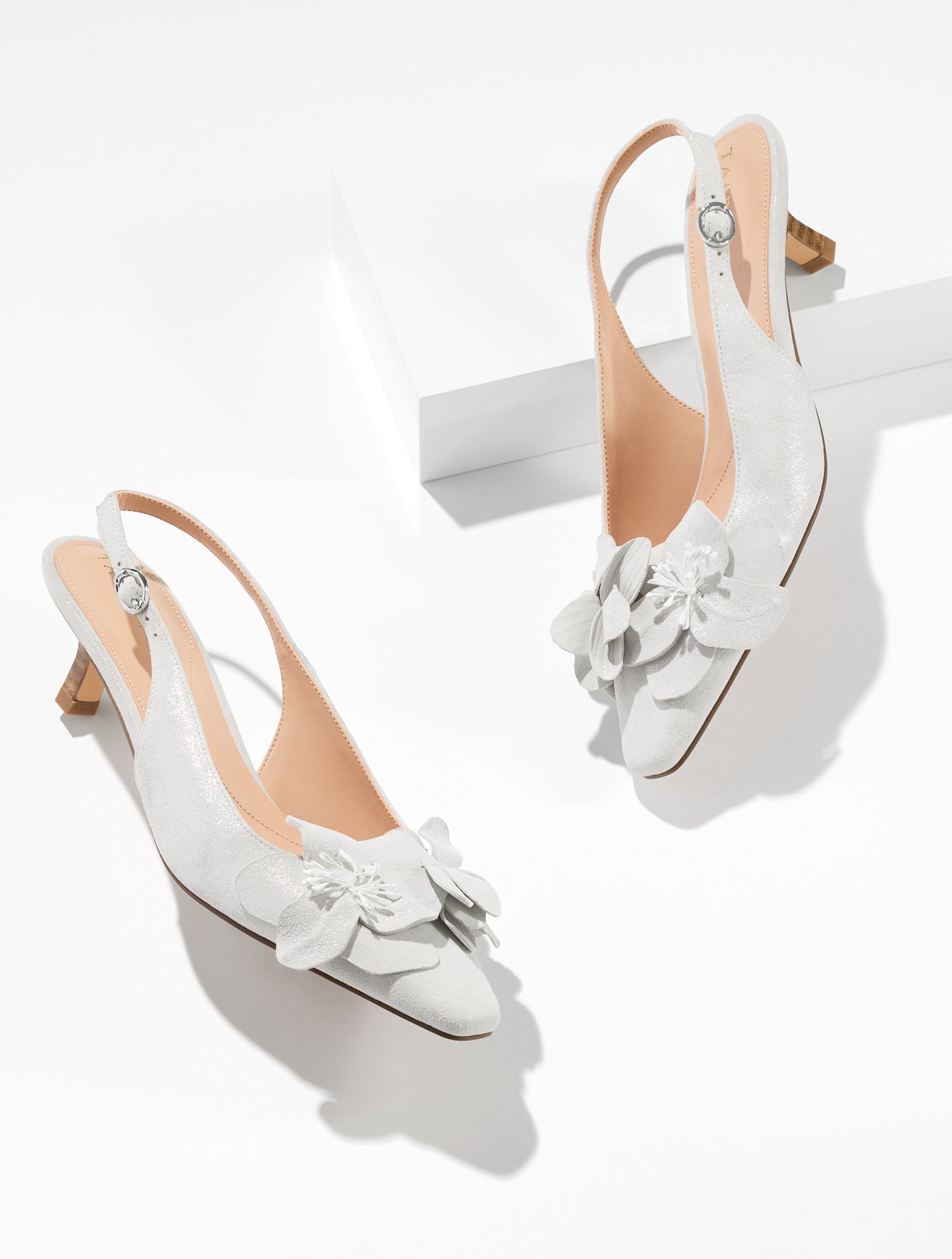 Tabitha Flower Metallic Nappa Slingback Pumps