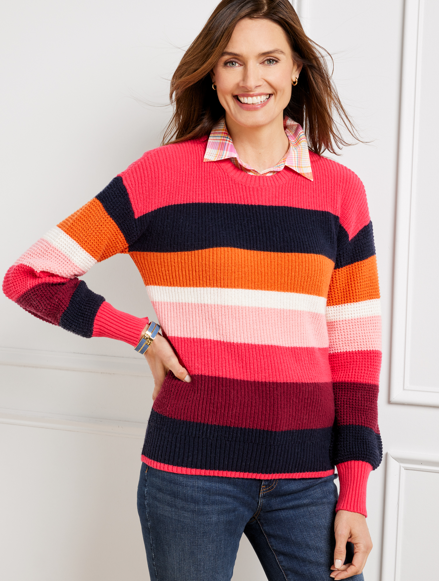 Talbots Petite - Mixed Stitch Crewneck Sweater - Bright Berry - Xl