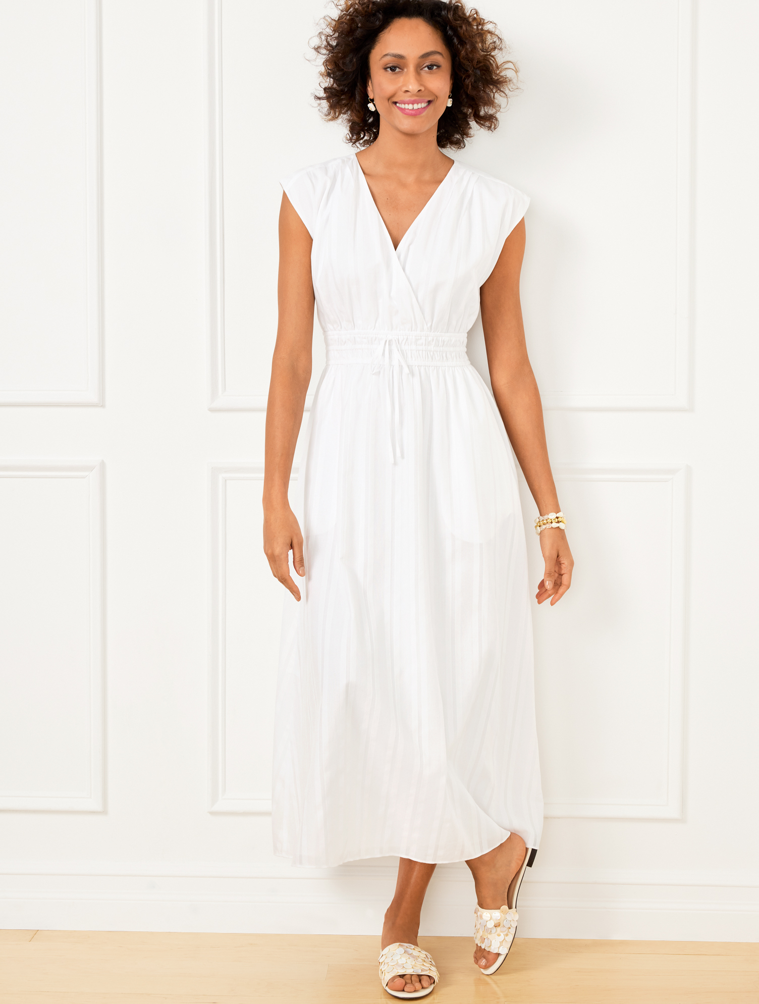 knee length dresses for ladies White Linen Cotton Midi Dress | Deep V-Neck, Lined & Boho main image 1
