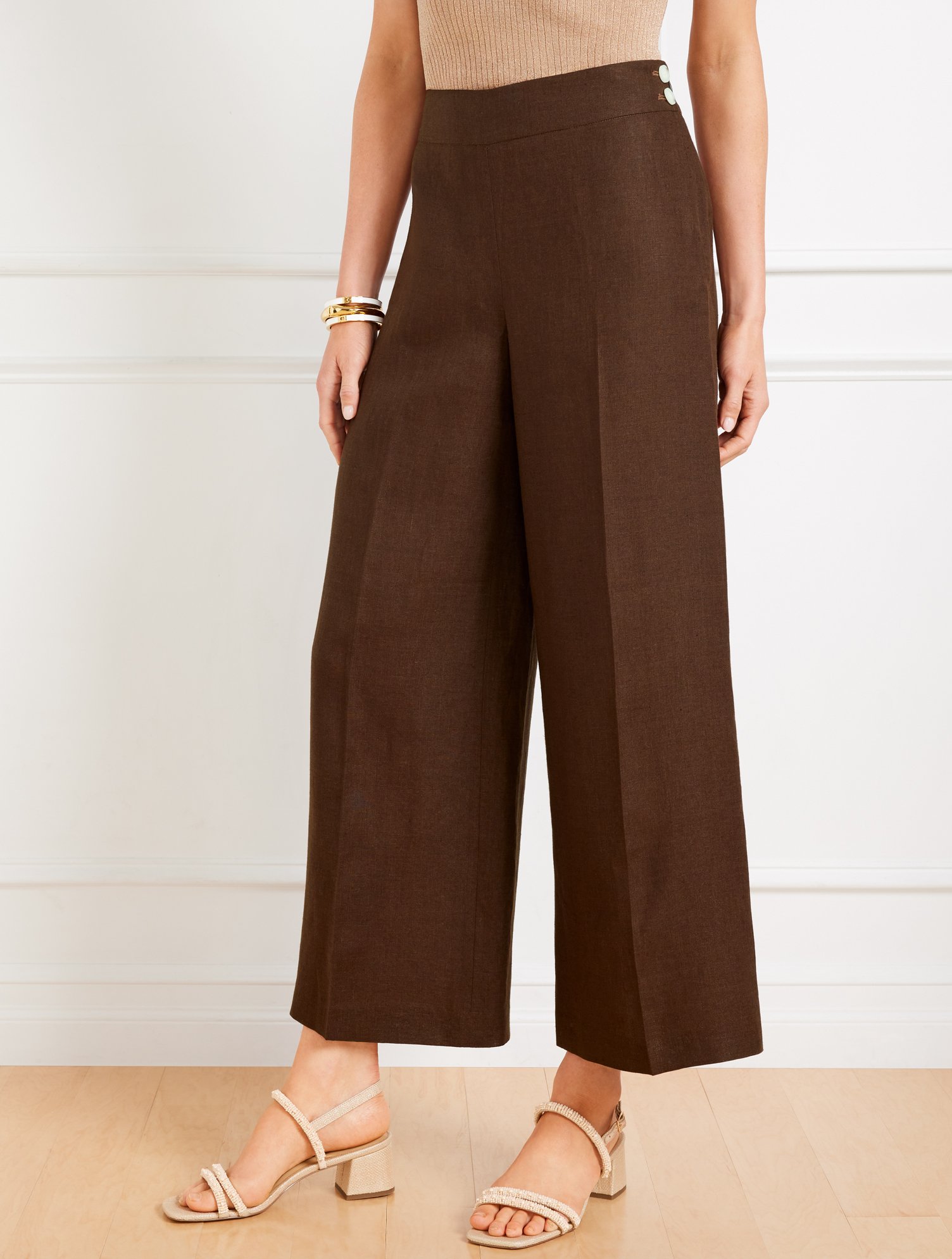Talbots Petite - Classic Linen Wide Crop Pants - Dark Walnut - 16  In Brown