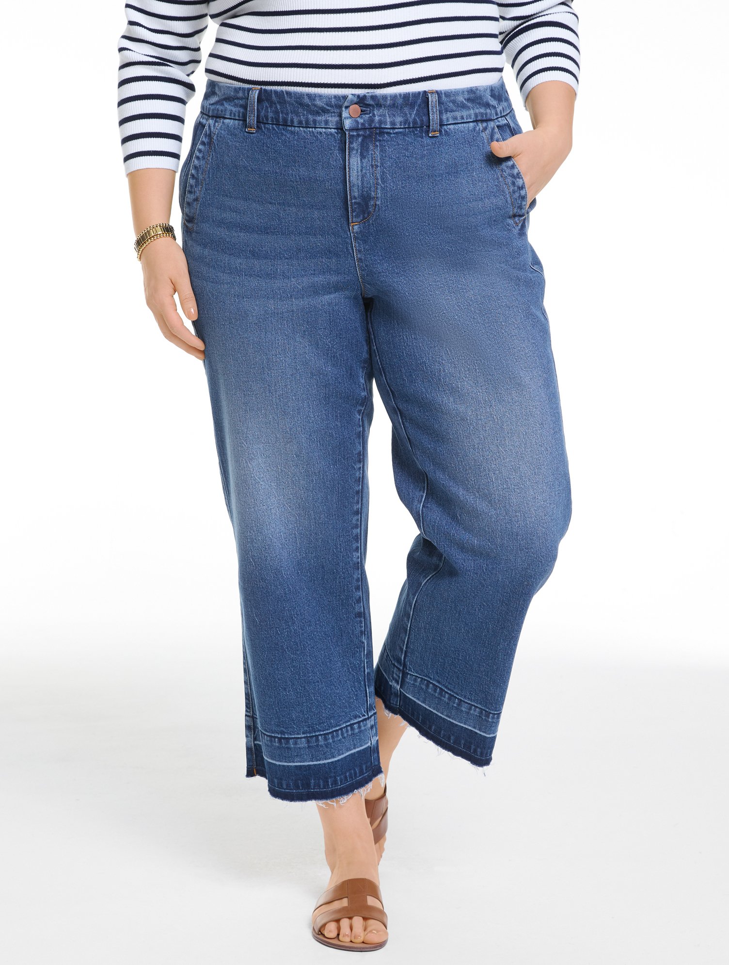 Wide Crop Drop Hem Jeans - Tillary Wash