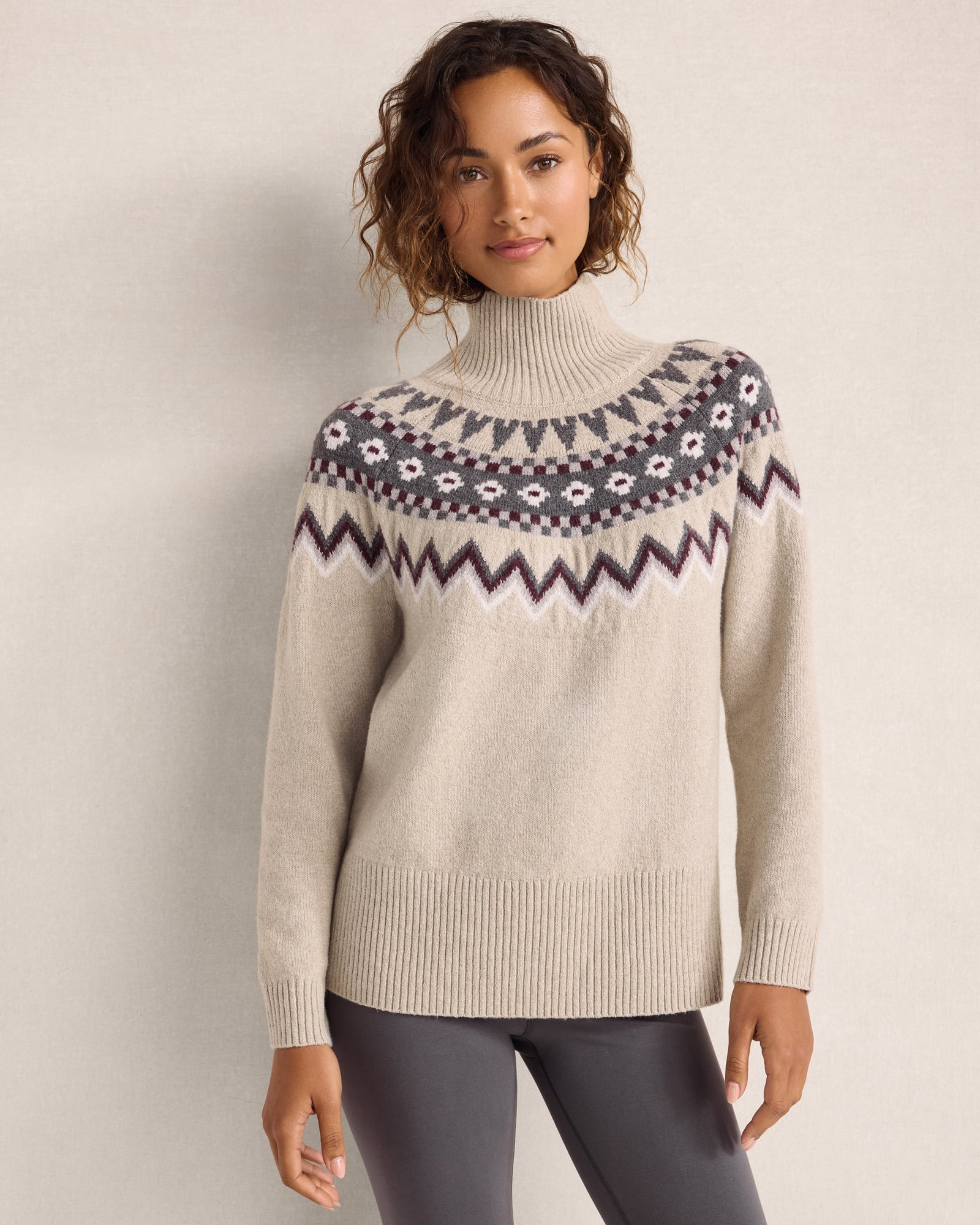 Organic Cotton Blend Mockneck Fair Isle Sweater