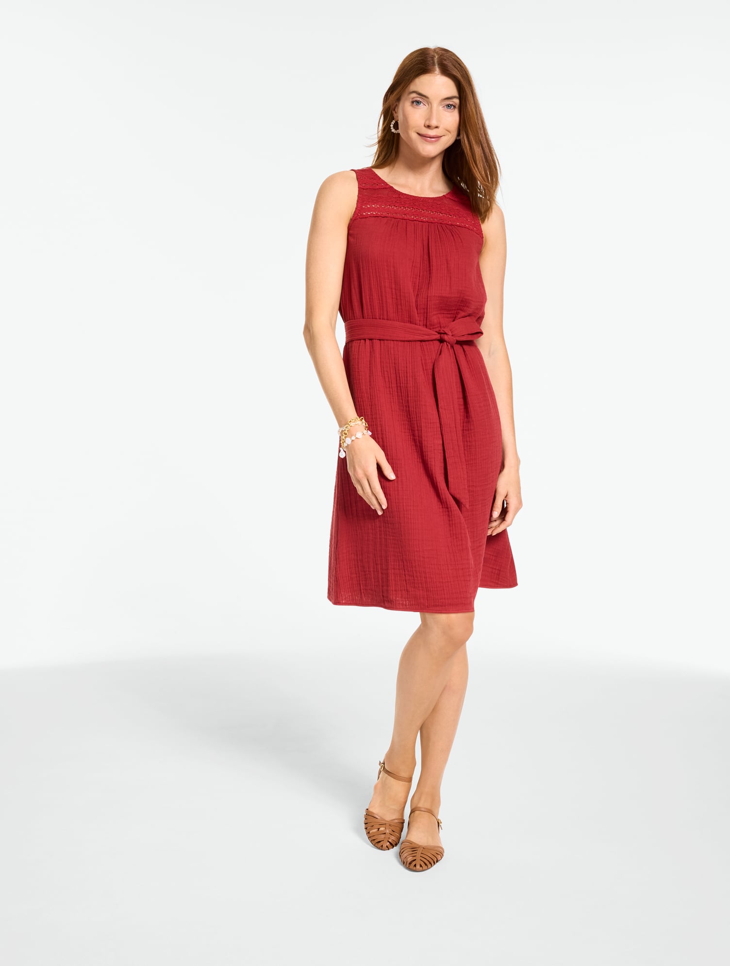 Lace Yoke Gauze Swing Dress | Talbots