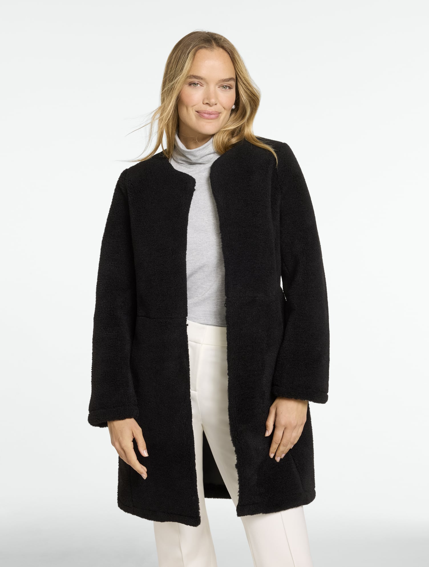 Faux Shearling Collarless Jacket
