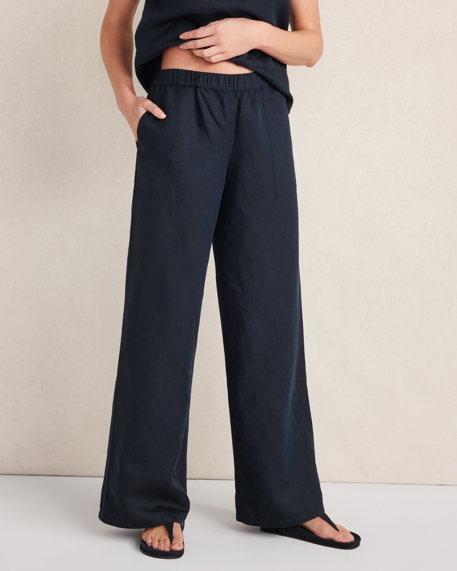 Linen Blend Dobby Wide Leg Pants