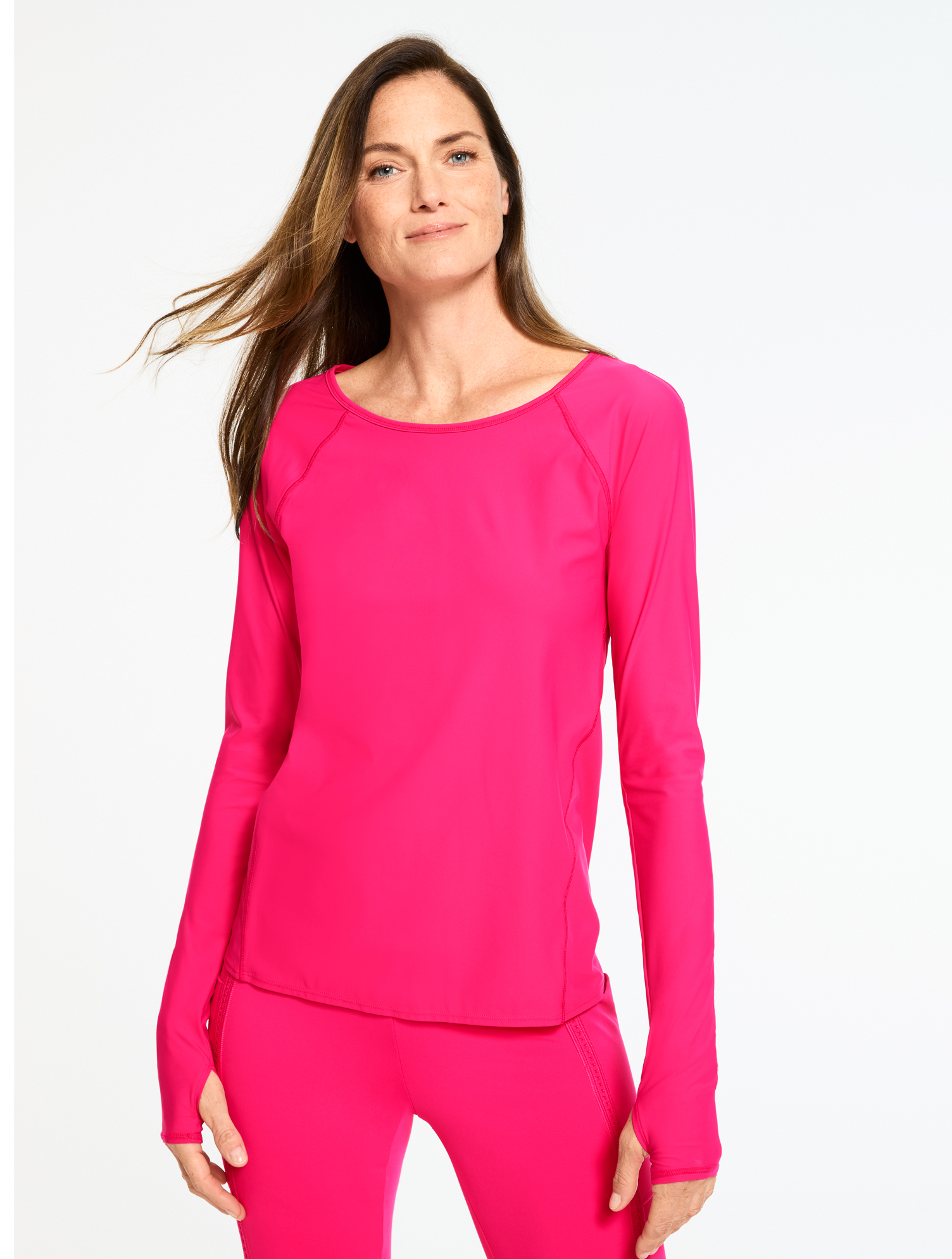 Petite - Stretch Jersey Long Sleeve T-Shirt - Pink Peacock - Small Talbots