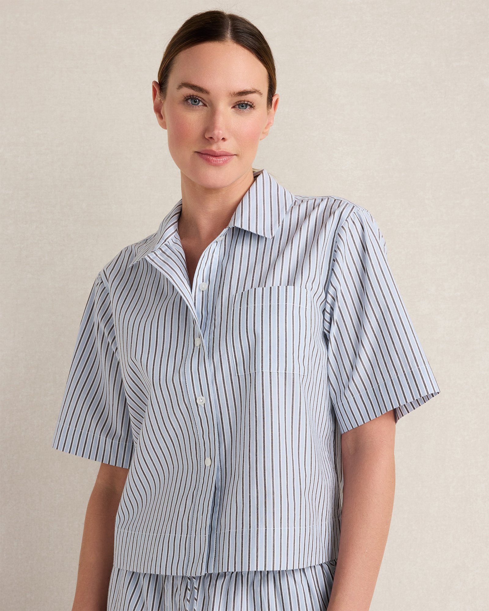 Organic Cotton Poplin Iris Stripe Pajama Top