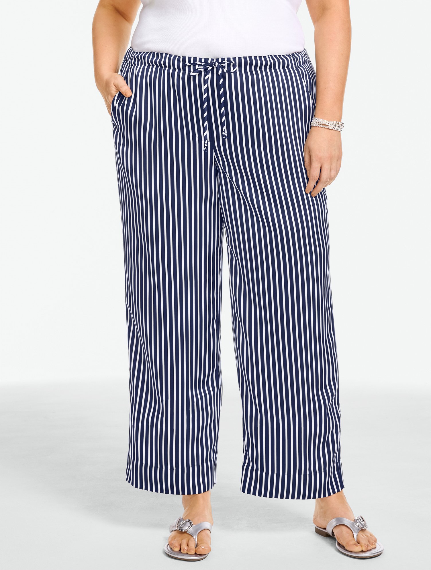 Satin Wide Ankle Pants - Breezy Way Stripe
