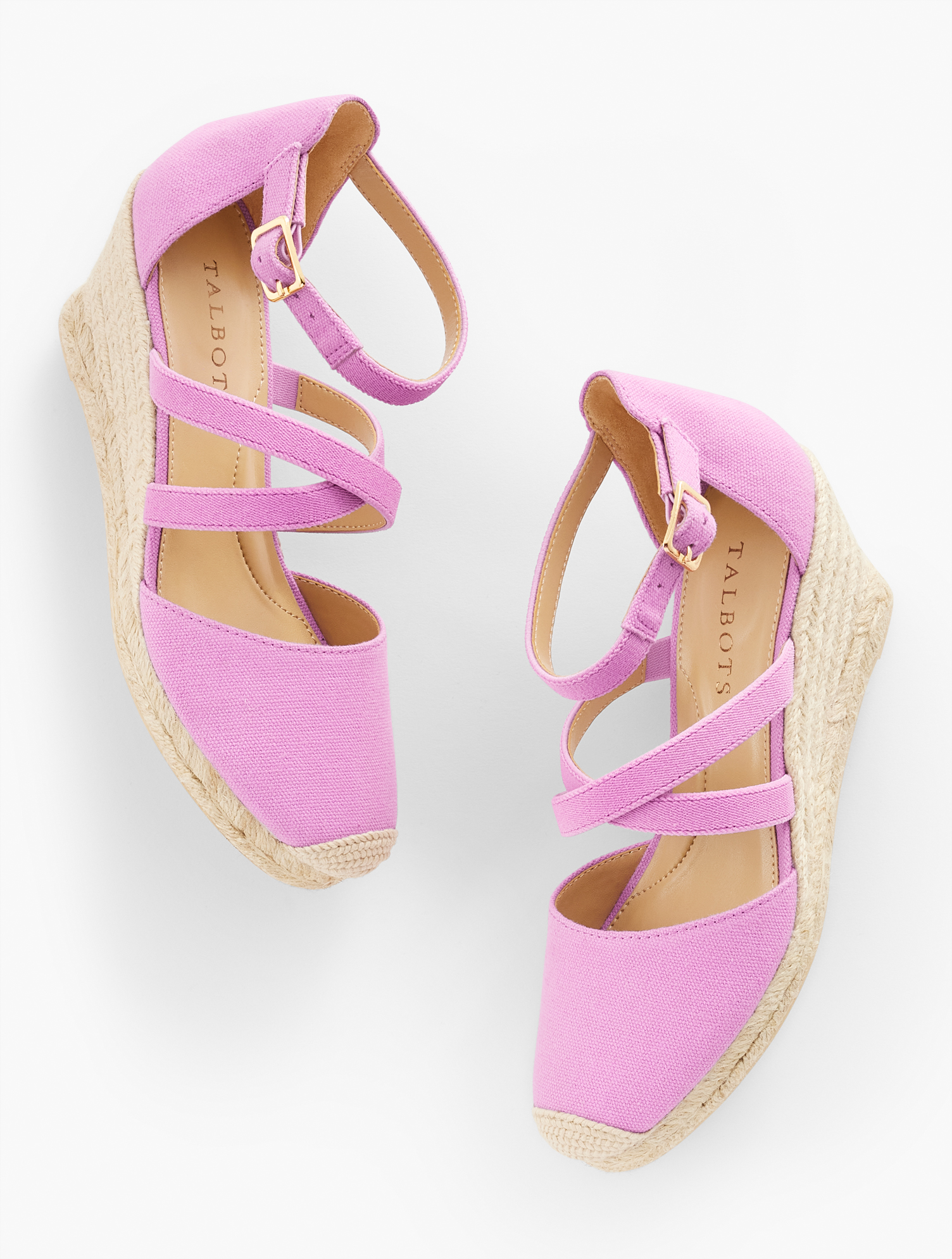 Talbots Lyndsay Strappy Canvas Espadrille Wedges - Orchid Bloom - 8m - 100% Cotton