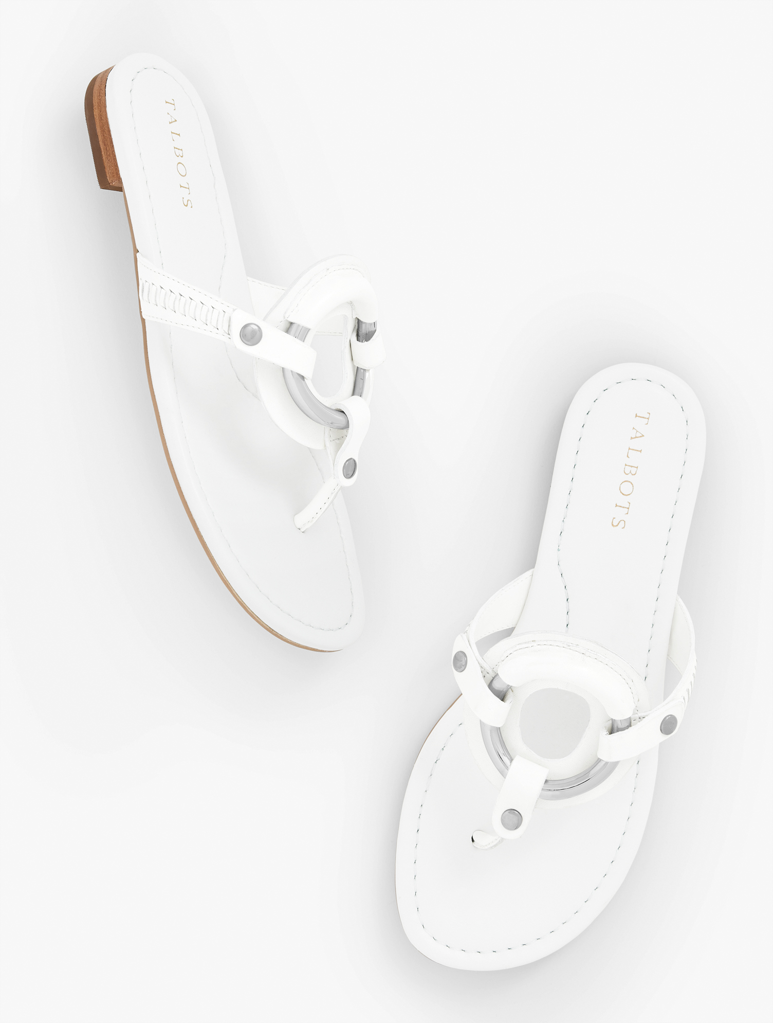Talbots Gina Ring Vachetta Leather Sandals - White - 10m