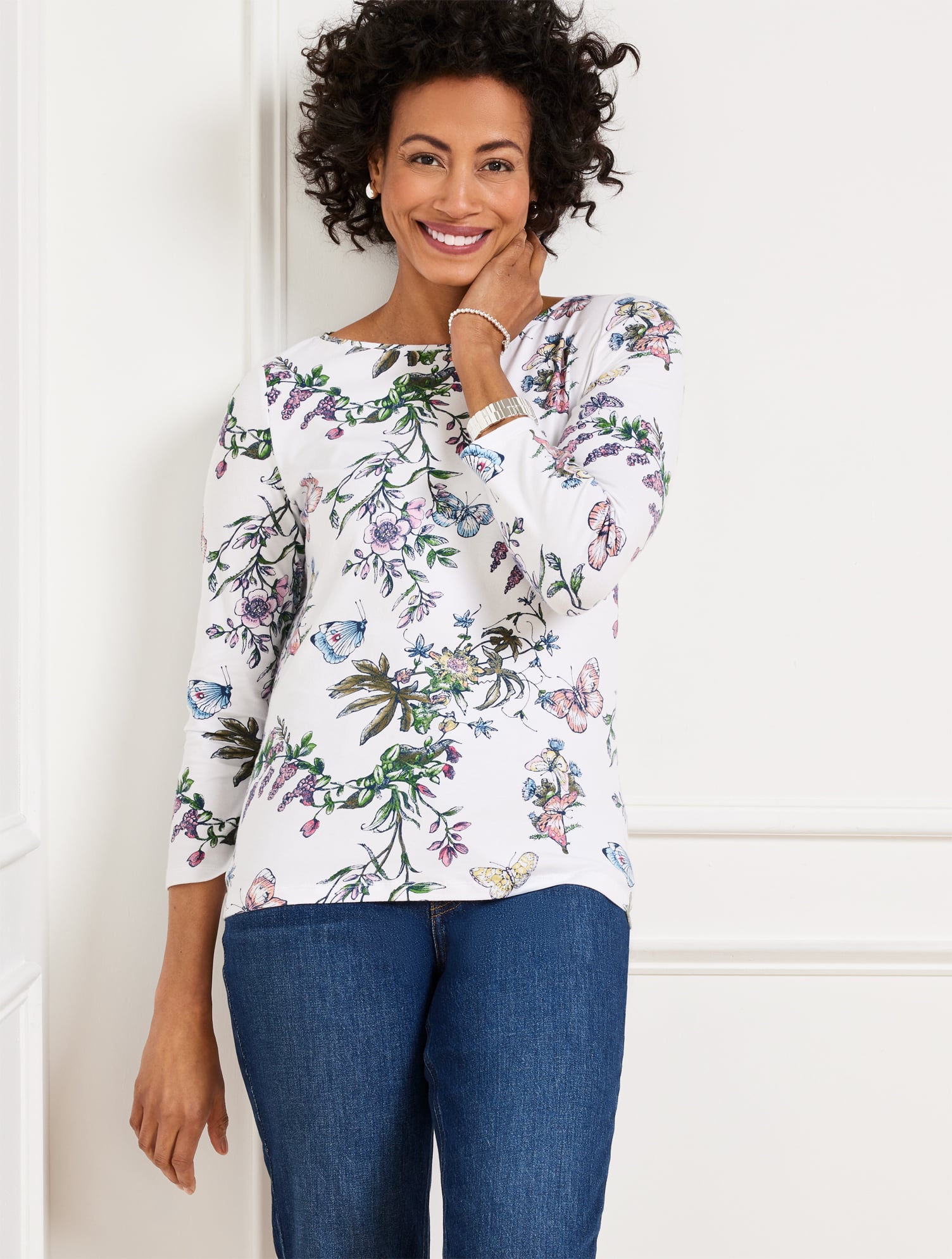 Bateau Neck Tee - Pencil Butterfly