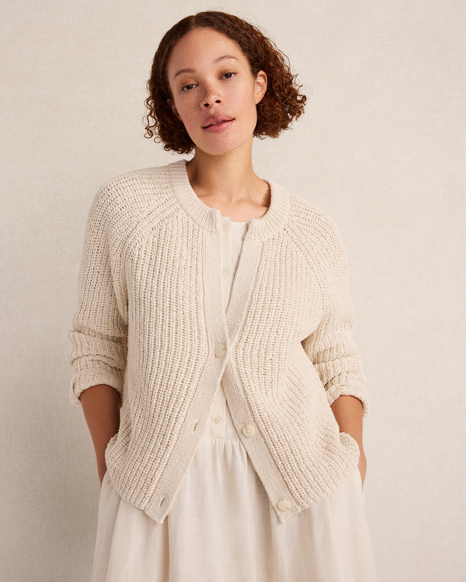 Cotton Tape Yarn V-Neck Cardigan