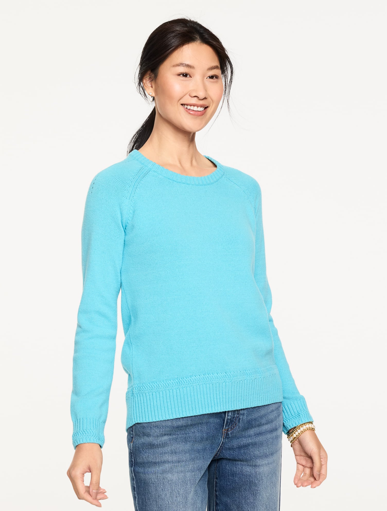 Crewneck Raglan Sweater - Opal Blue Heather - XL Talbots