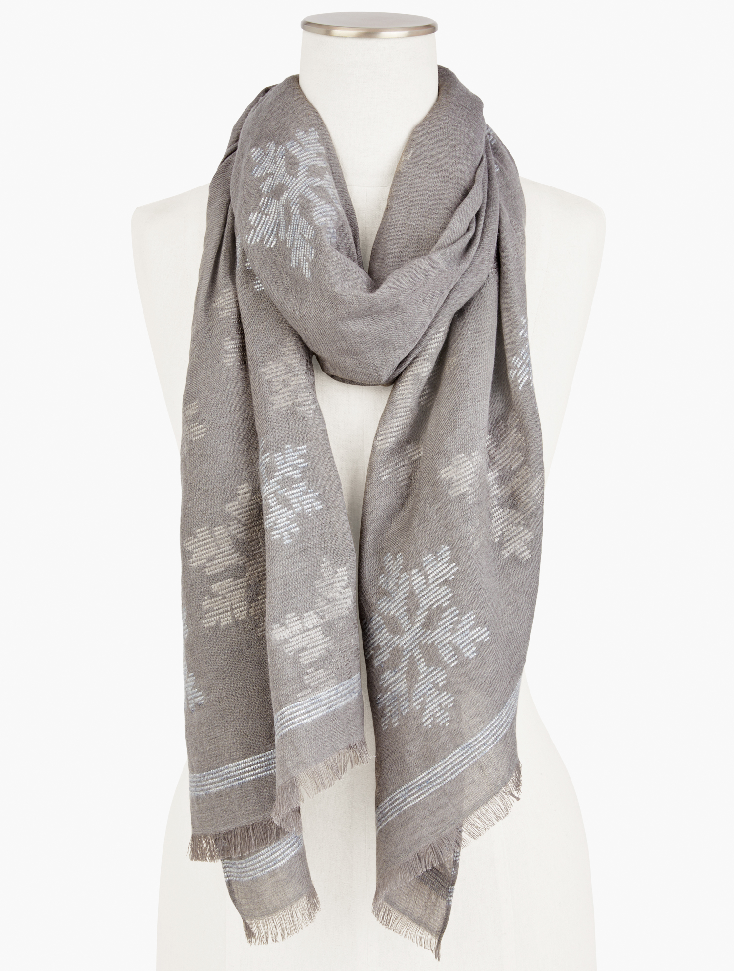 Talbots Clipped Jacquard Snowflake Oblong Scarf - Grey Sky Heather - 001