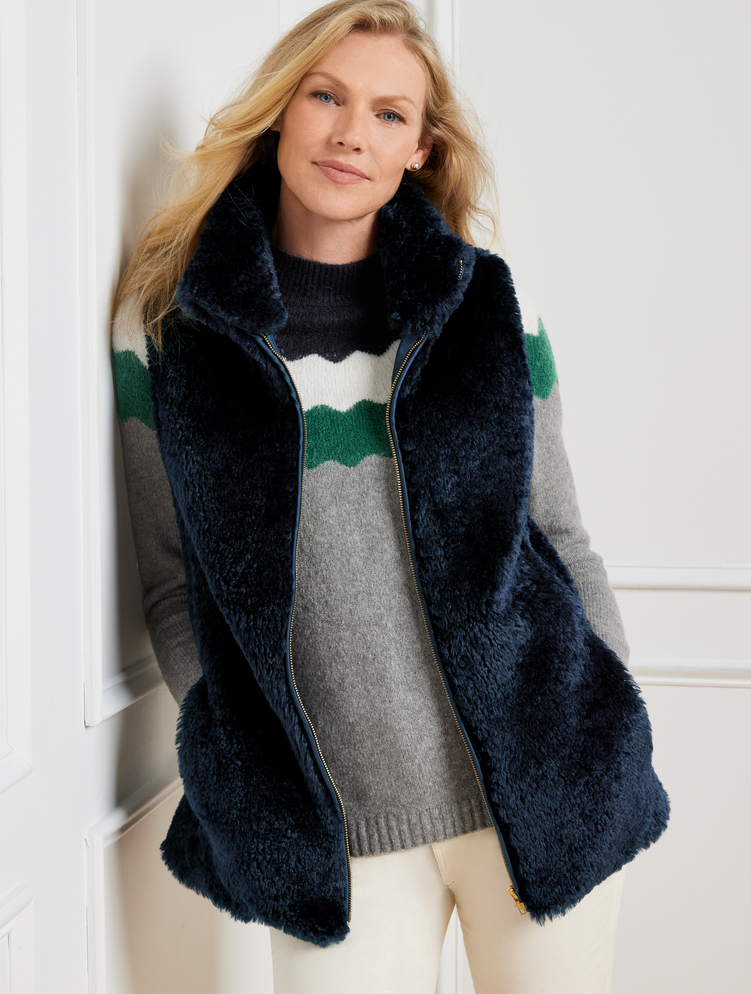 Talbots Faux Fur Vest - Blue - Medium
