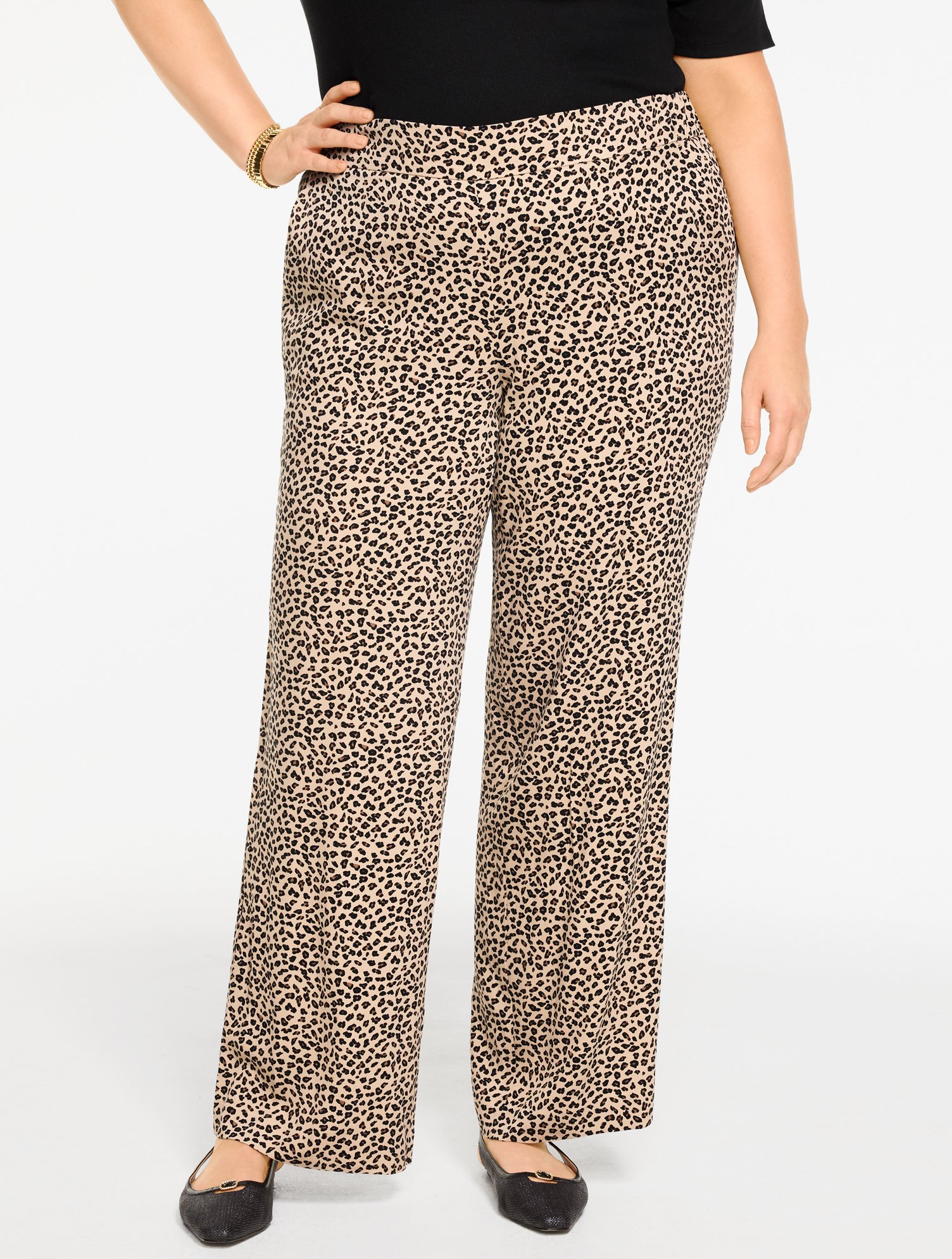 Wide Leg Pull-On Pants - Tricolor Cheetah