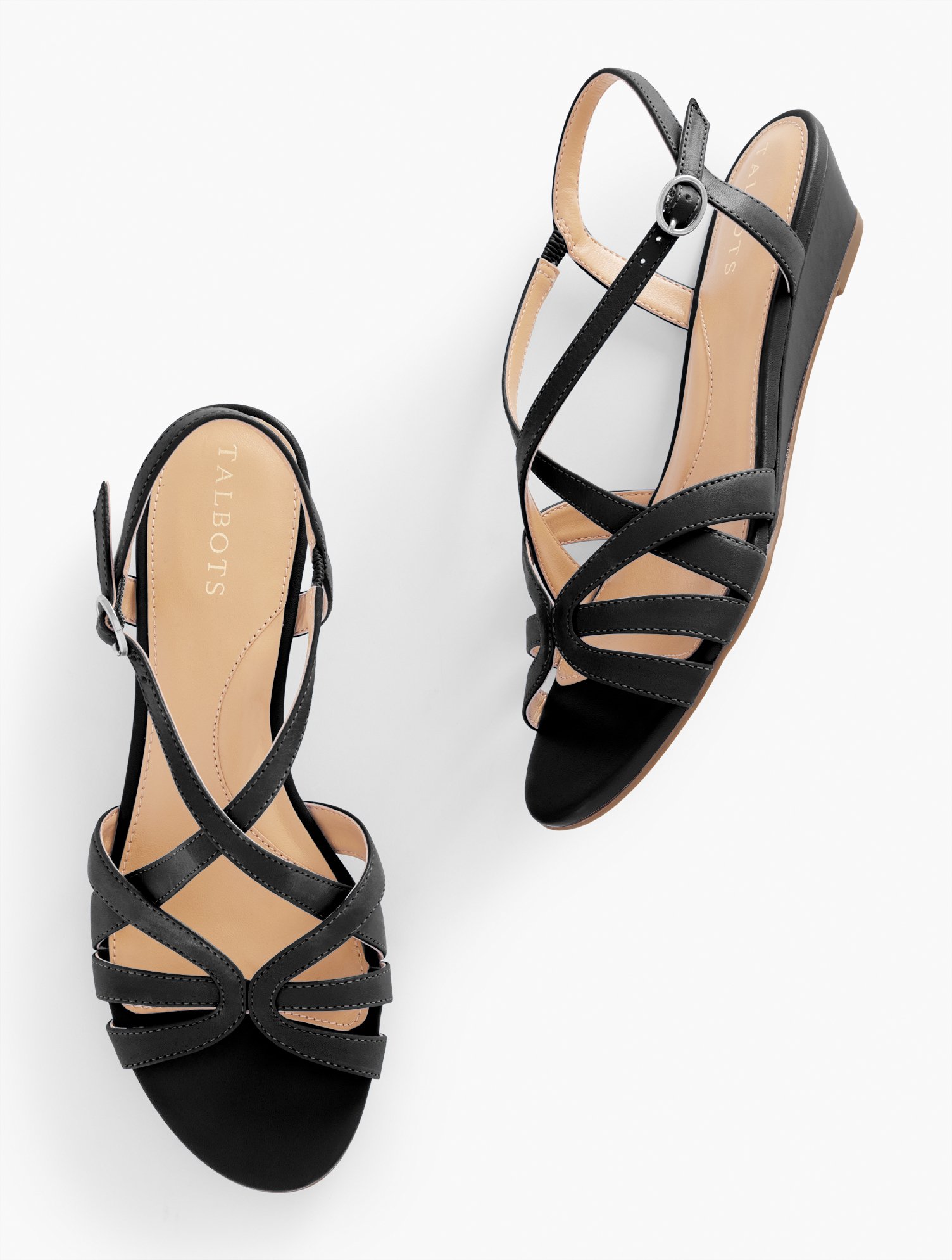 TALBOTS CAPRI NAPPA WEDGE SANDALS - BLACK - 8M TALBOTS