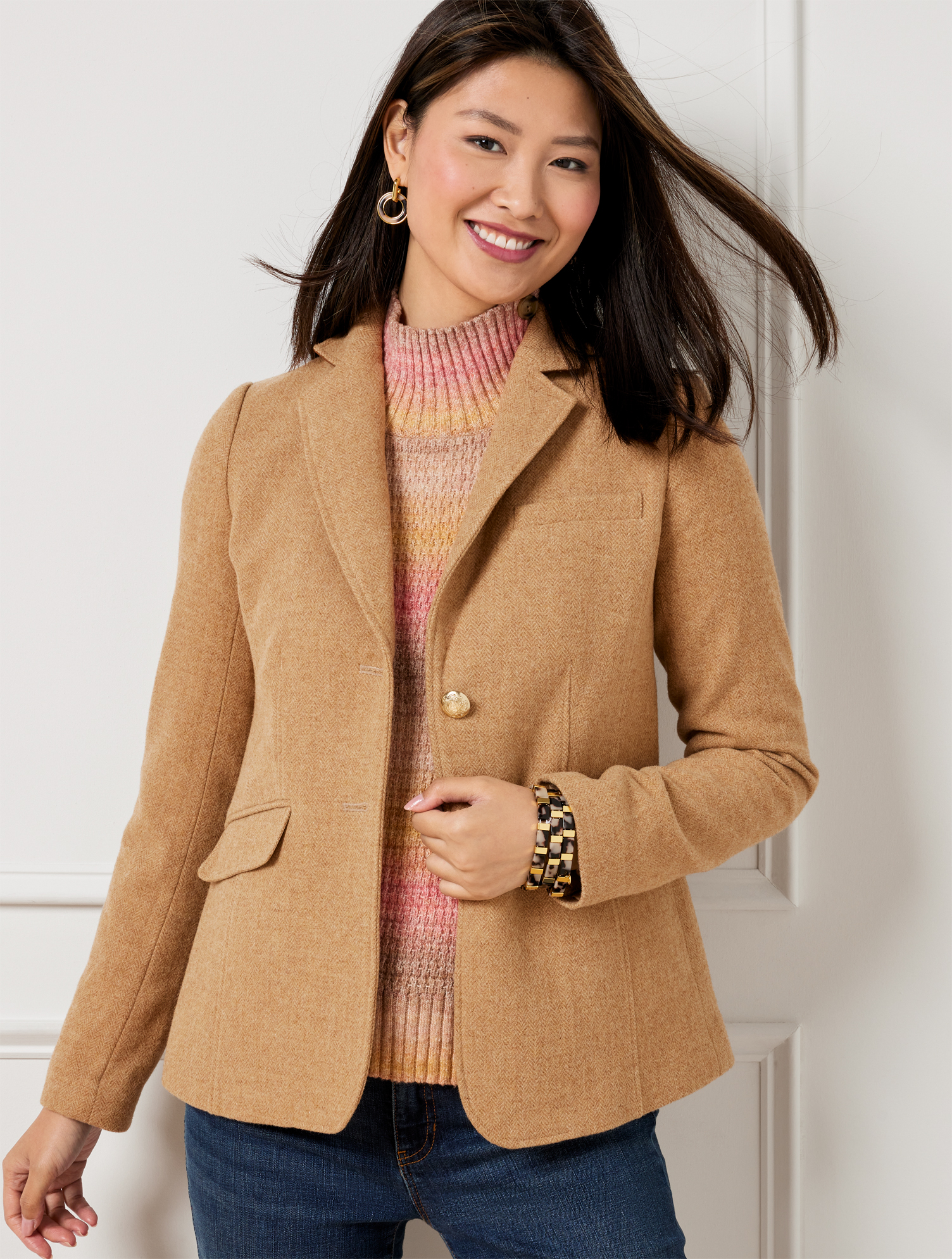 Talbots Plus Size Classic Shetland Blazer Bicolor Herringbone