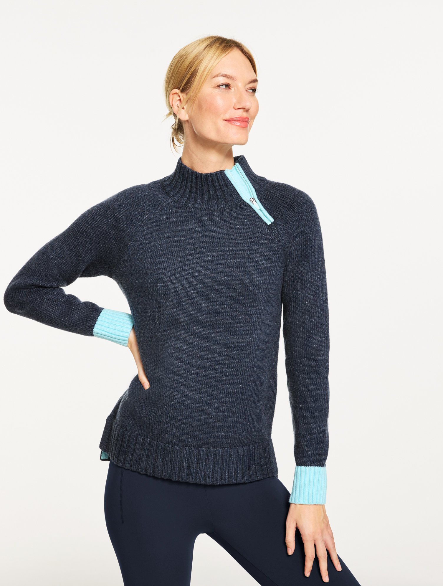Colorblock Zip Mockneck Sweater