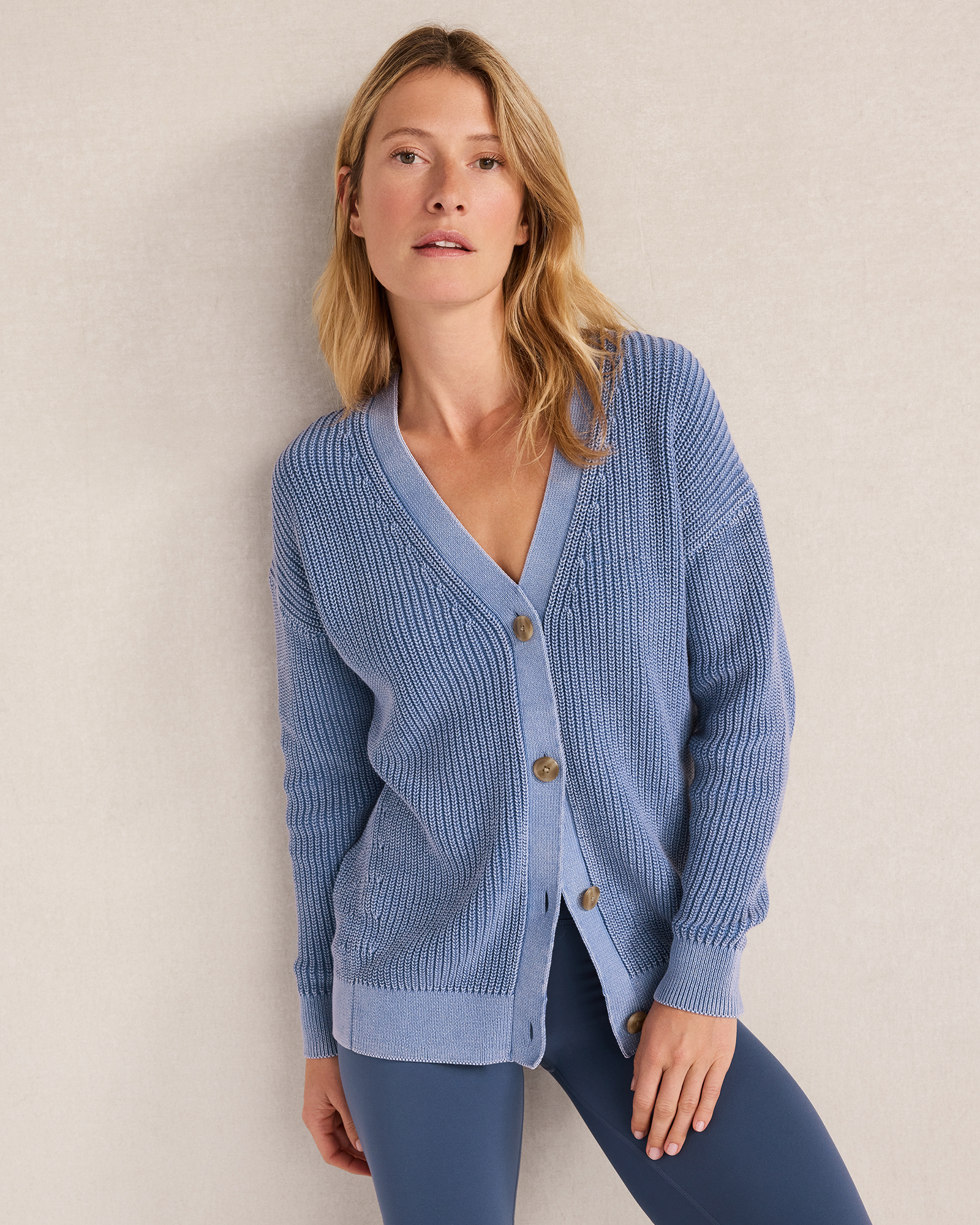 Garment-Dyed Organic Cotton Shaker Stitch Cardigan | Haven Well Within