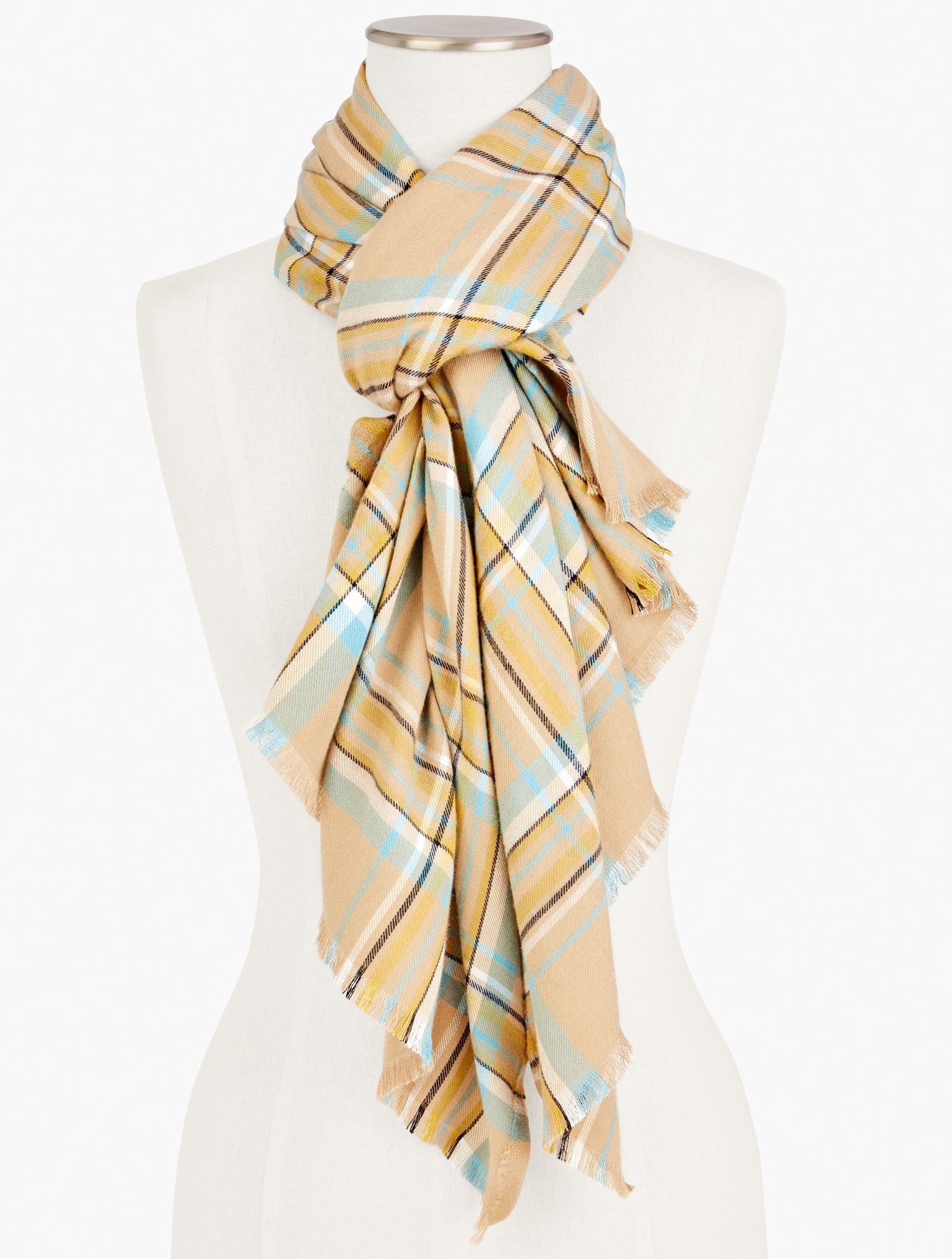 Talbots Ice Plaid Oblong Scarf - Toasted Coconut Heather - 001