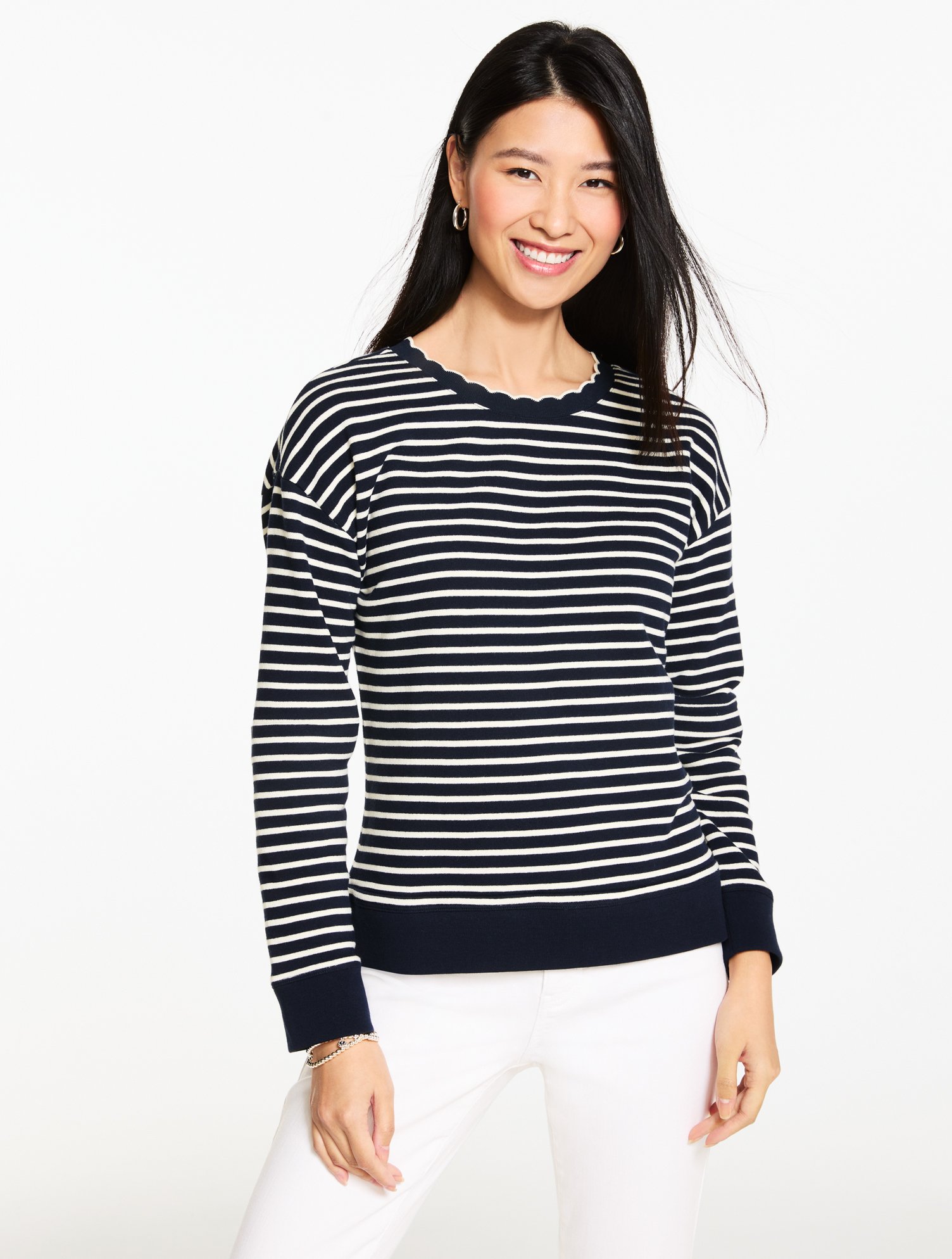 Scalloped Trim French Terry Sweatshirt - Mayfair Stripe