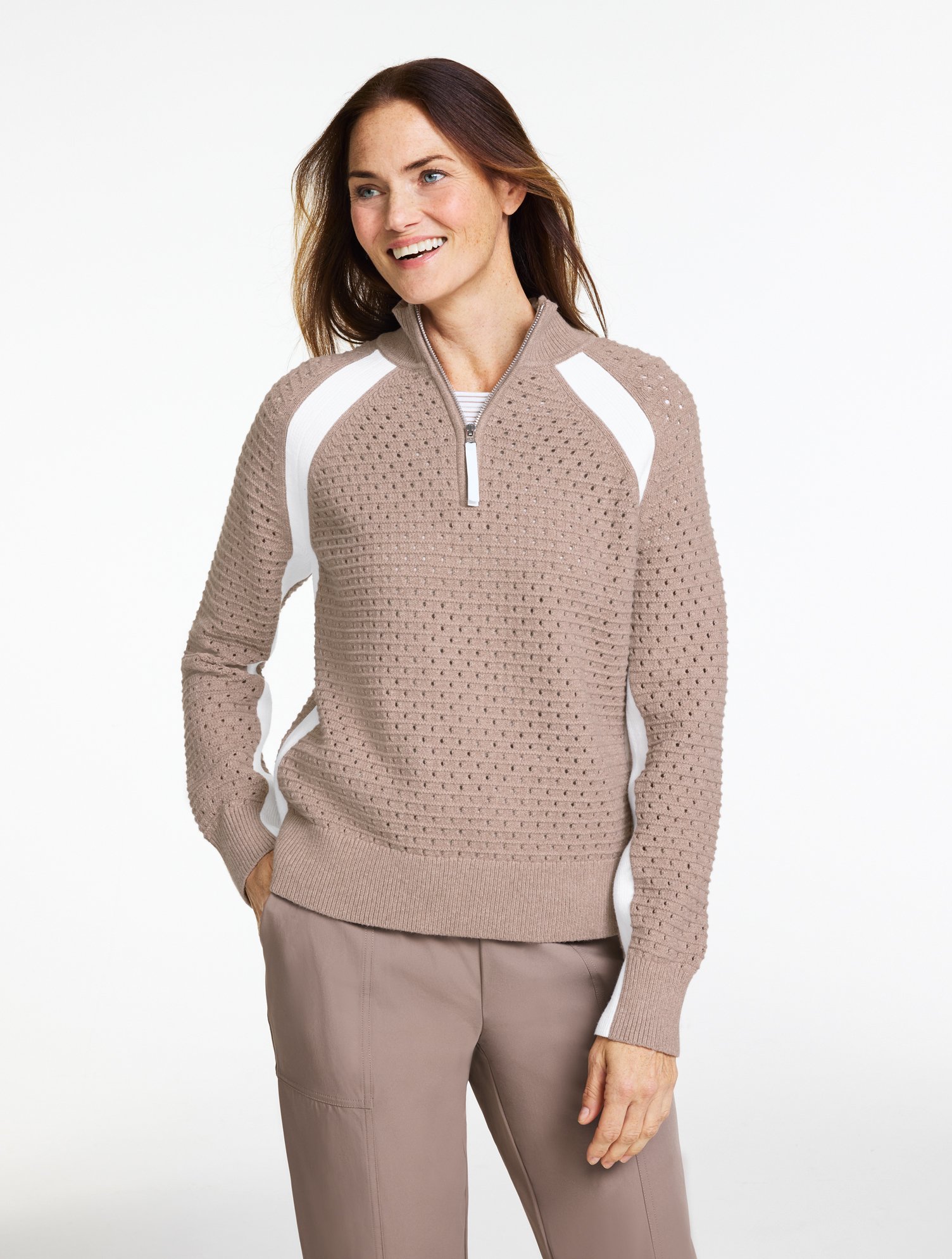 Textured Stitch Framed Half-Zip Sweater