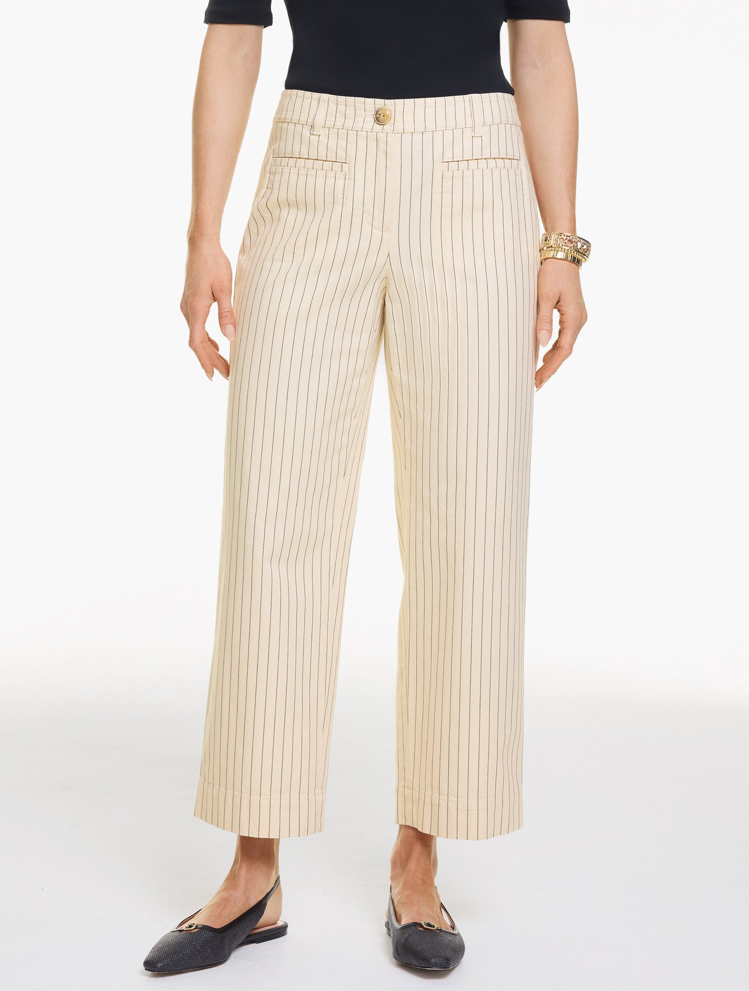Straight Crop Pants - Herringbone Stripe