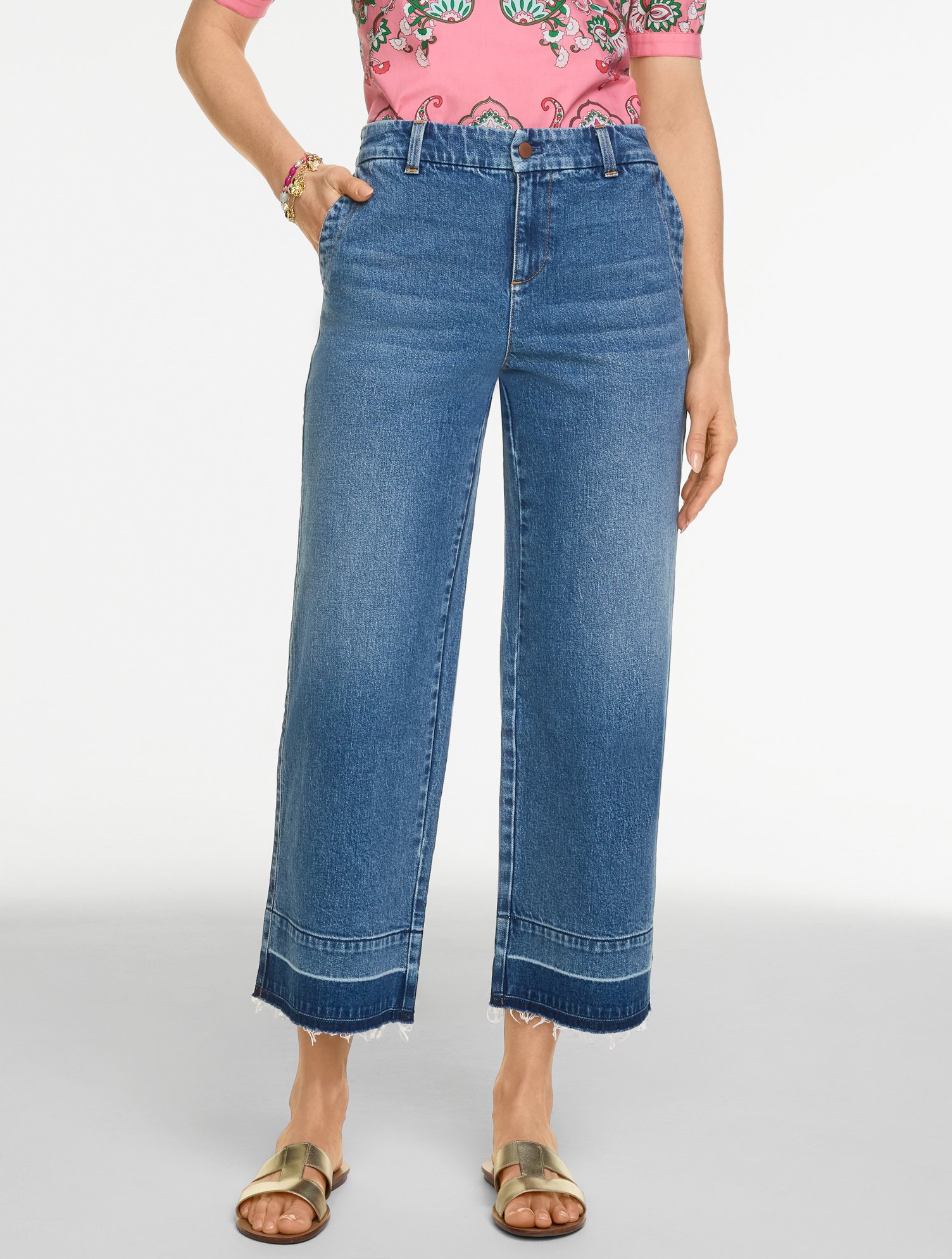 Wide Crop Drop Hem Jeans - Tillary Wash