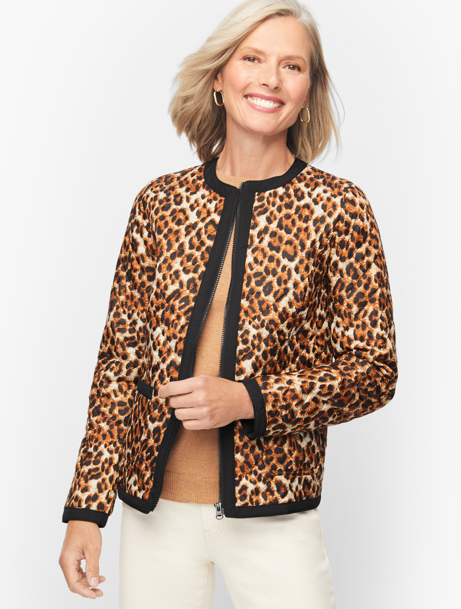 Talbots Animal Print Quilted Jacket - Spice/black - Xs  In Spice,black