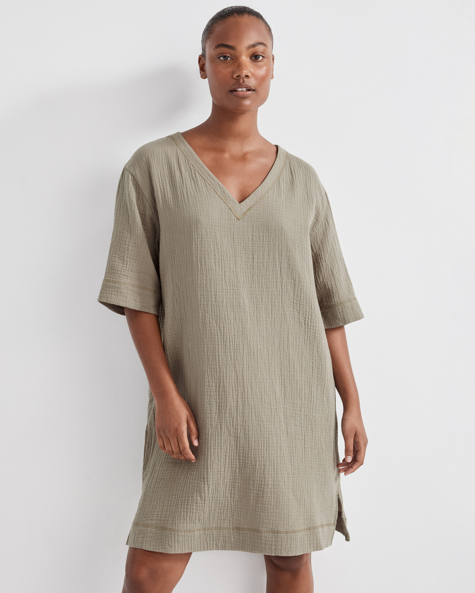 magaschoni organic cotton gauze dress magaschoni Gauze Midi Dress Women Sz M 100% Organic Cotton Belted Button  Front