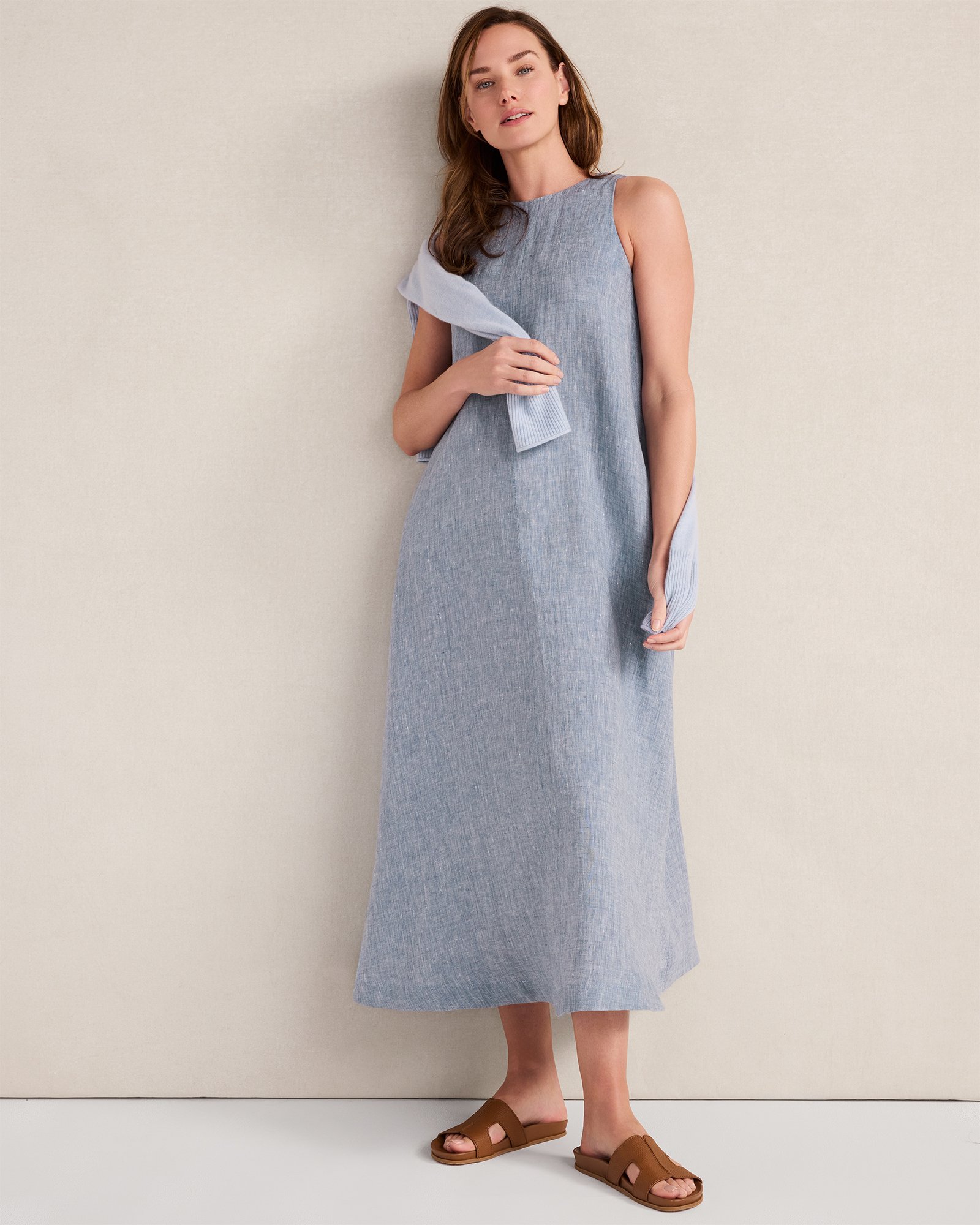 Linen Boat Neck Maxi Dress