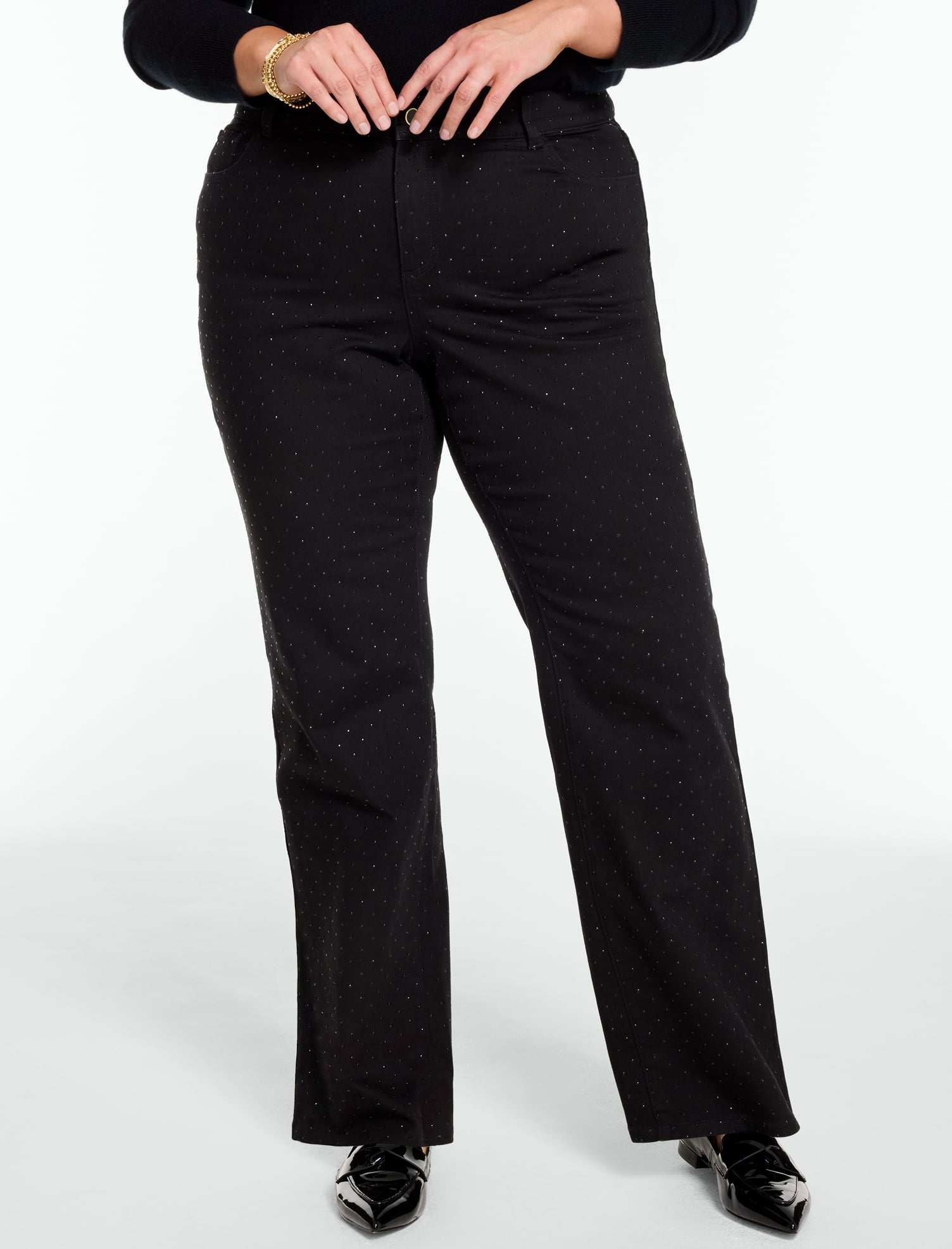 Rhinestone Classic Jean Trousers - Black