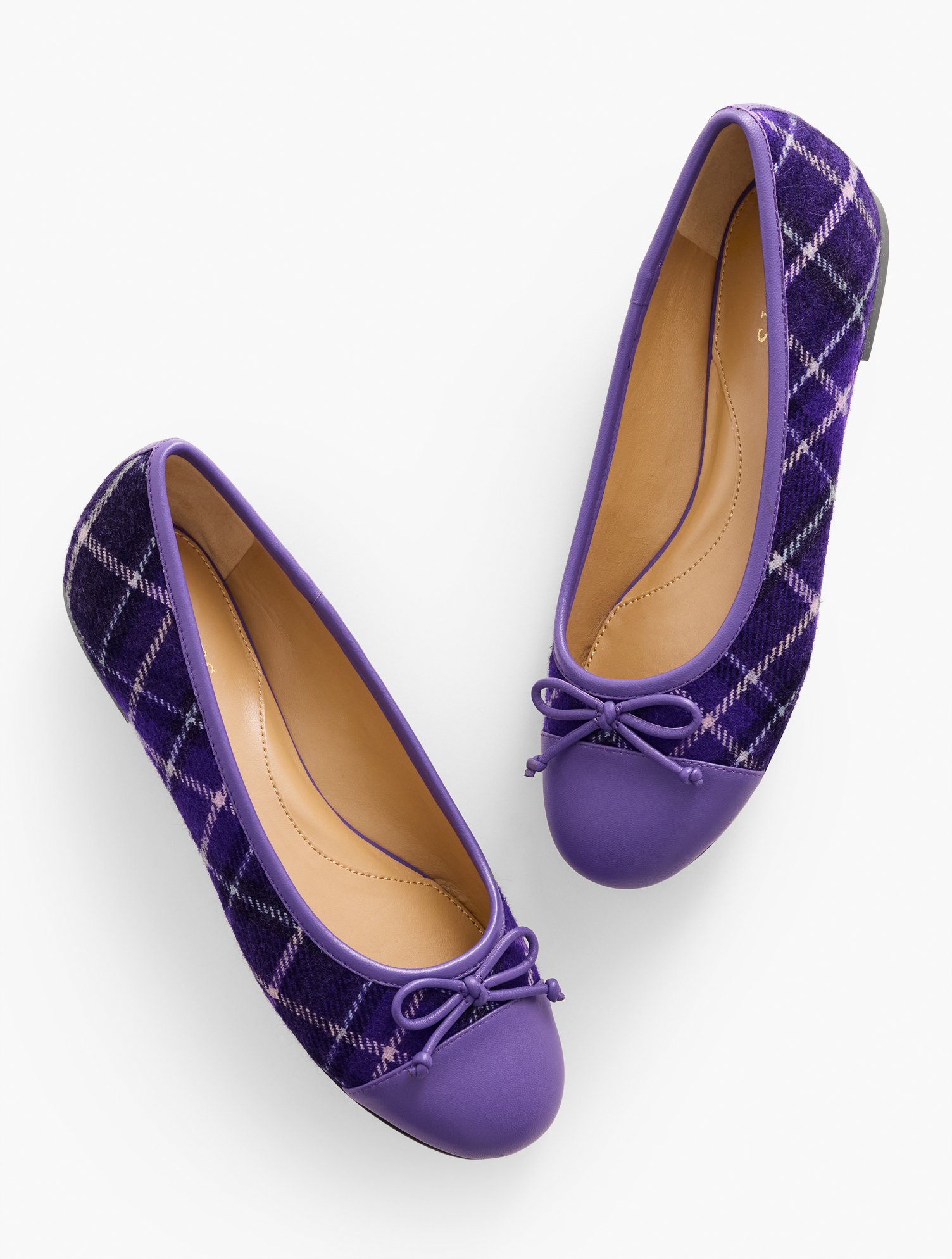Talbots Blair Bow Ballet Flats - Vesper Plaid - Dark Purple - 10 1/2 M - 100% Cotton