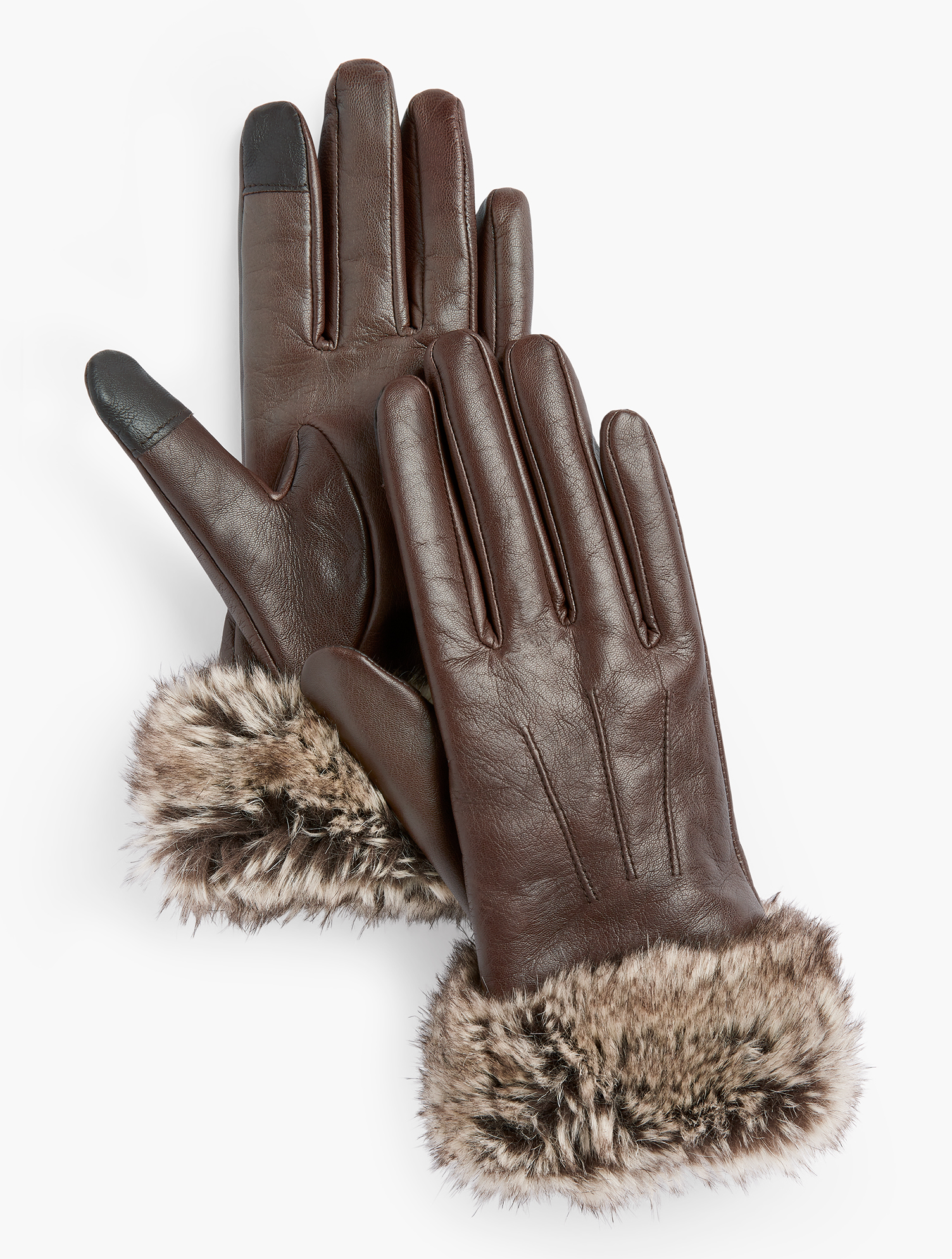 Faux Fur Trim Leather Touch Gloves | Talbots