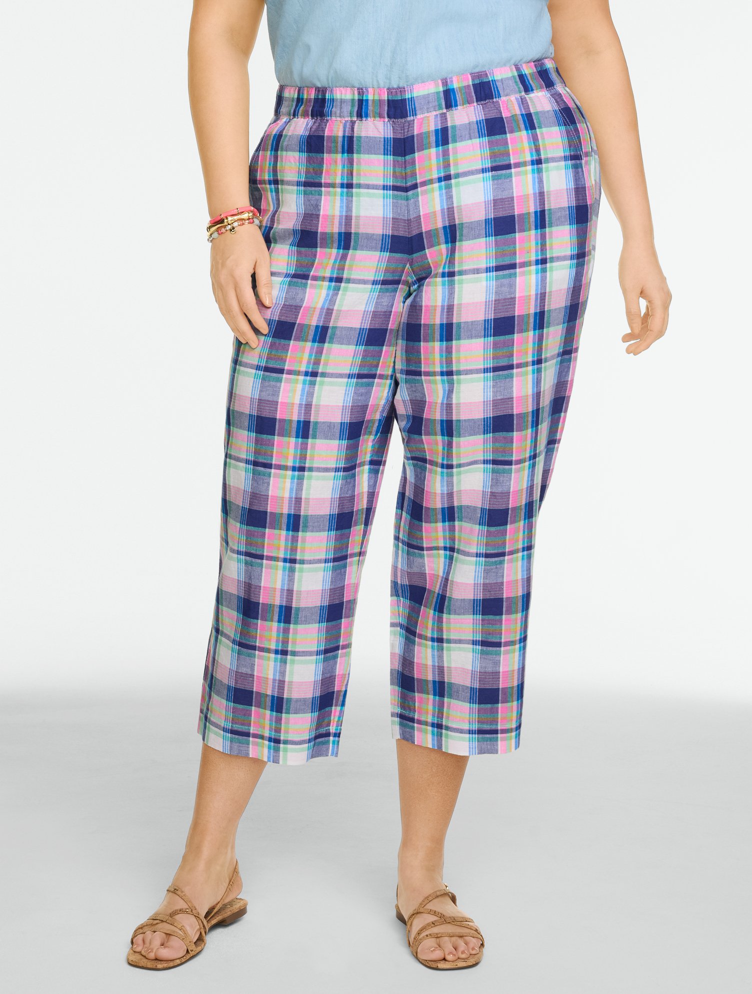 Straight Crop Pull-On Pants - Fresh Madras