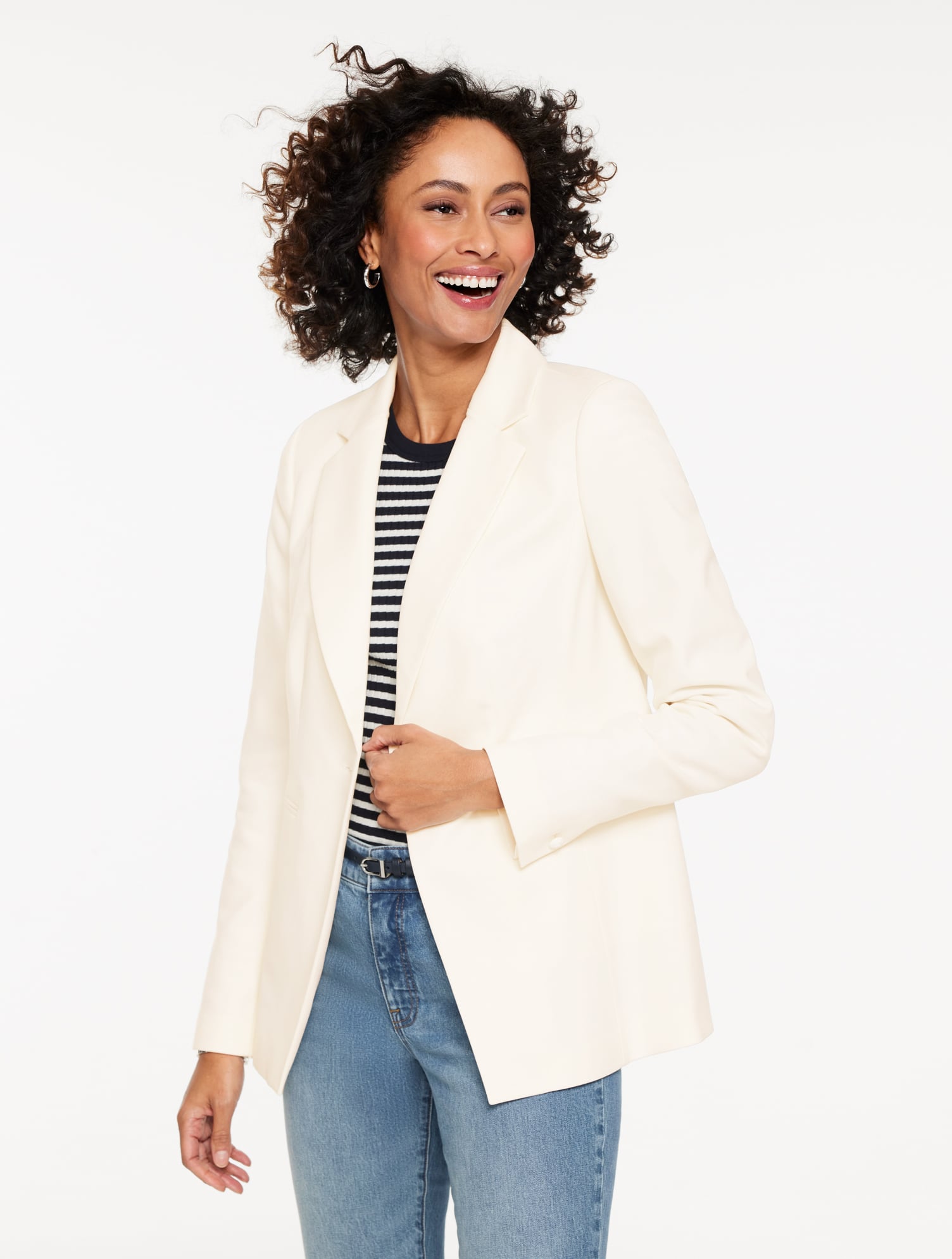 Single Button Twill Blazer - Ivory - 10 Talbots