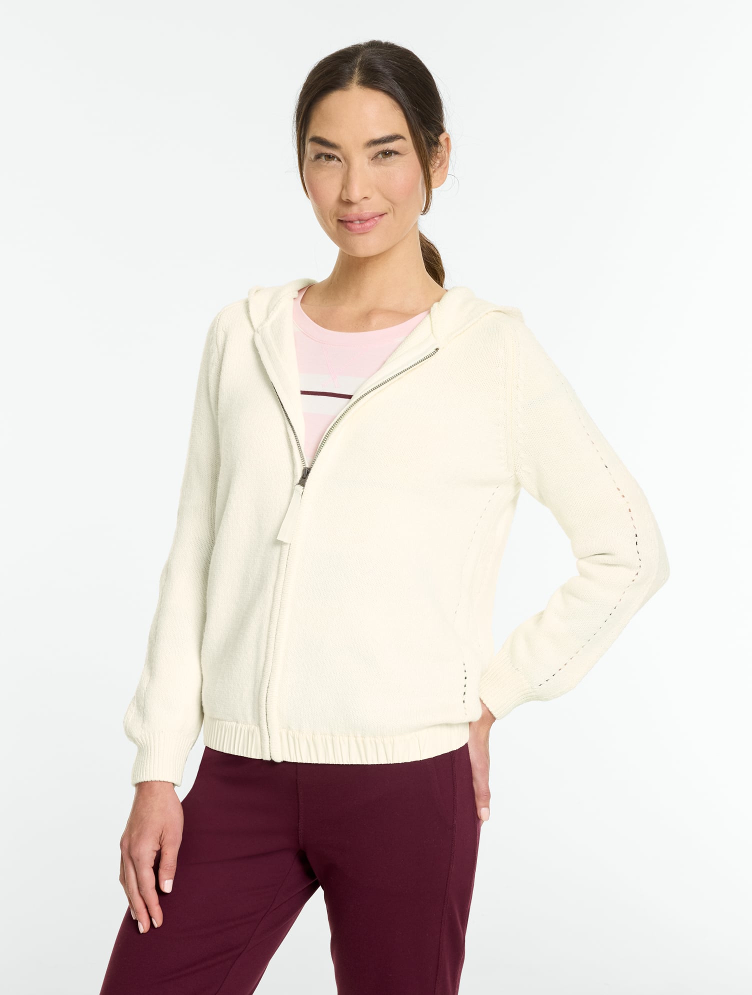Hooded Pointelle Sweater Jacket