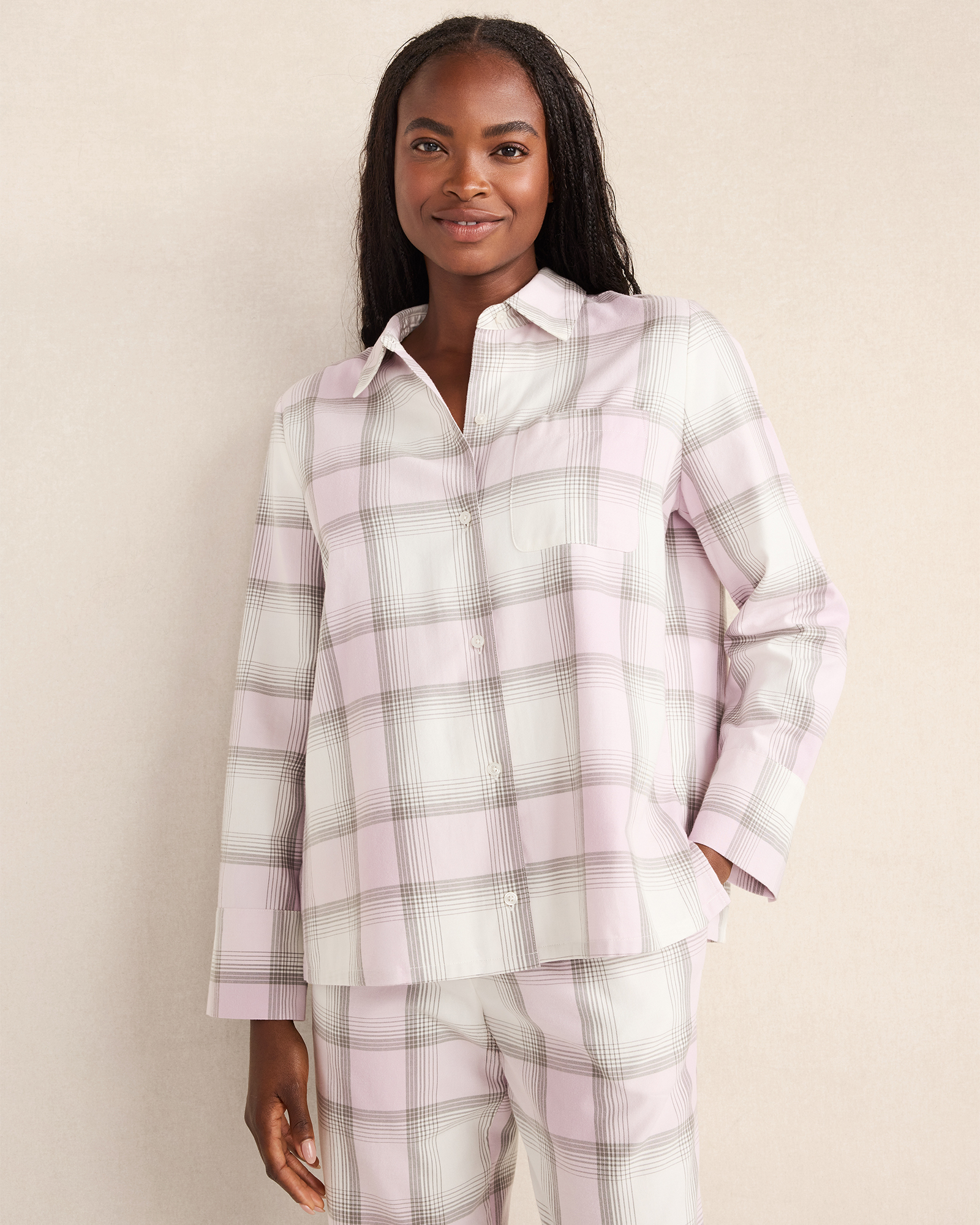 Lightweight Flannel Frosted Plaid Pajama Top