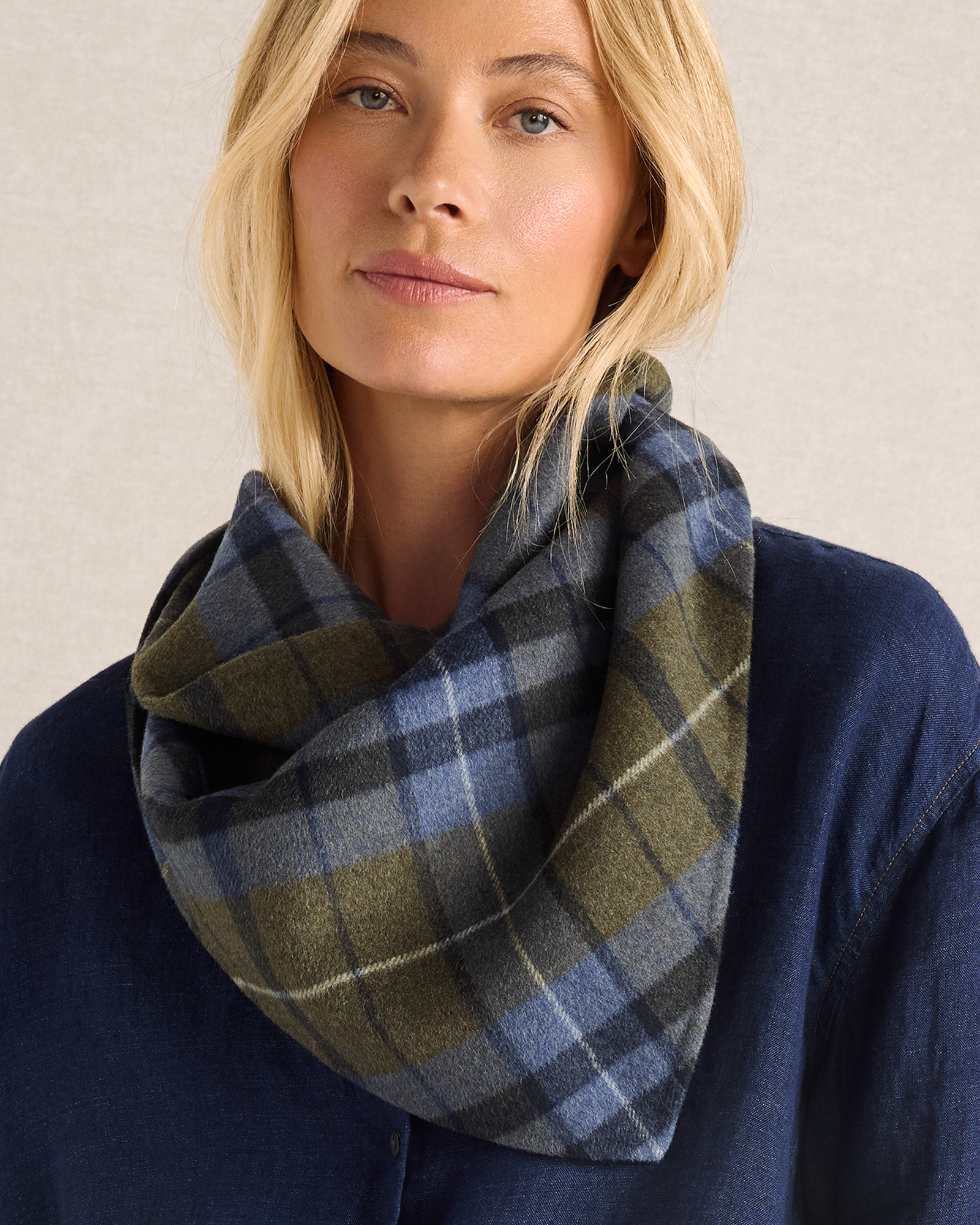 Wool Blend Plaid Triangle Scarf