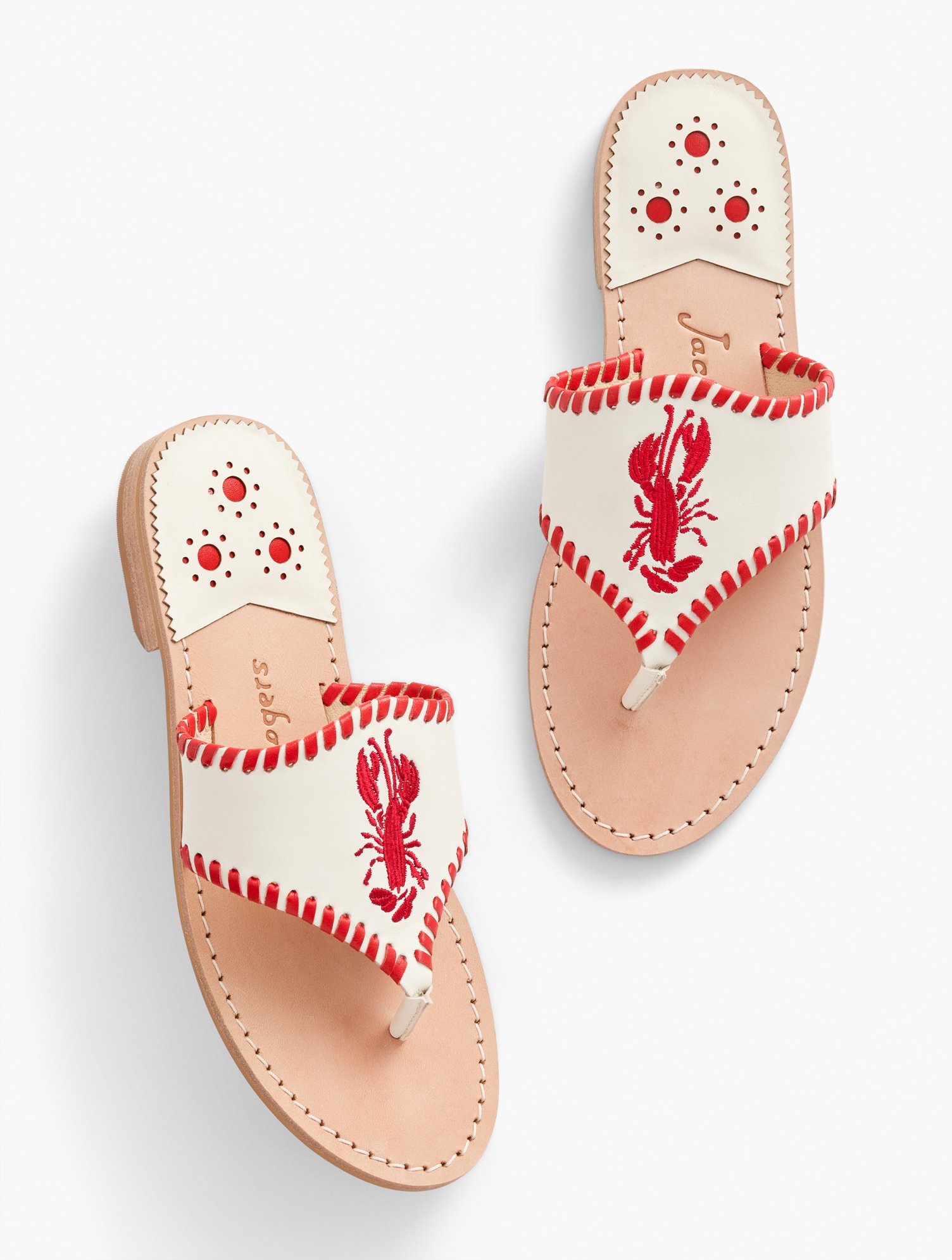 Shop Jack Rogers Lobster Embroidered Sandals - White/bright Apple - 11m Talbots In White,bright Apple