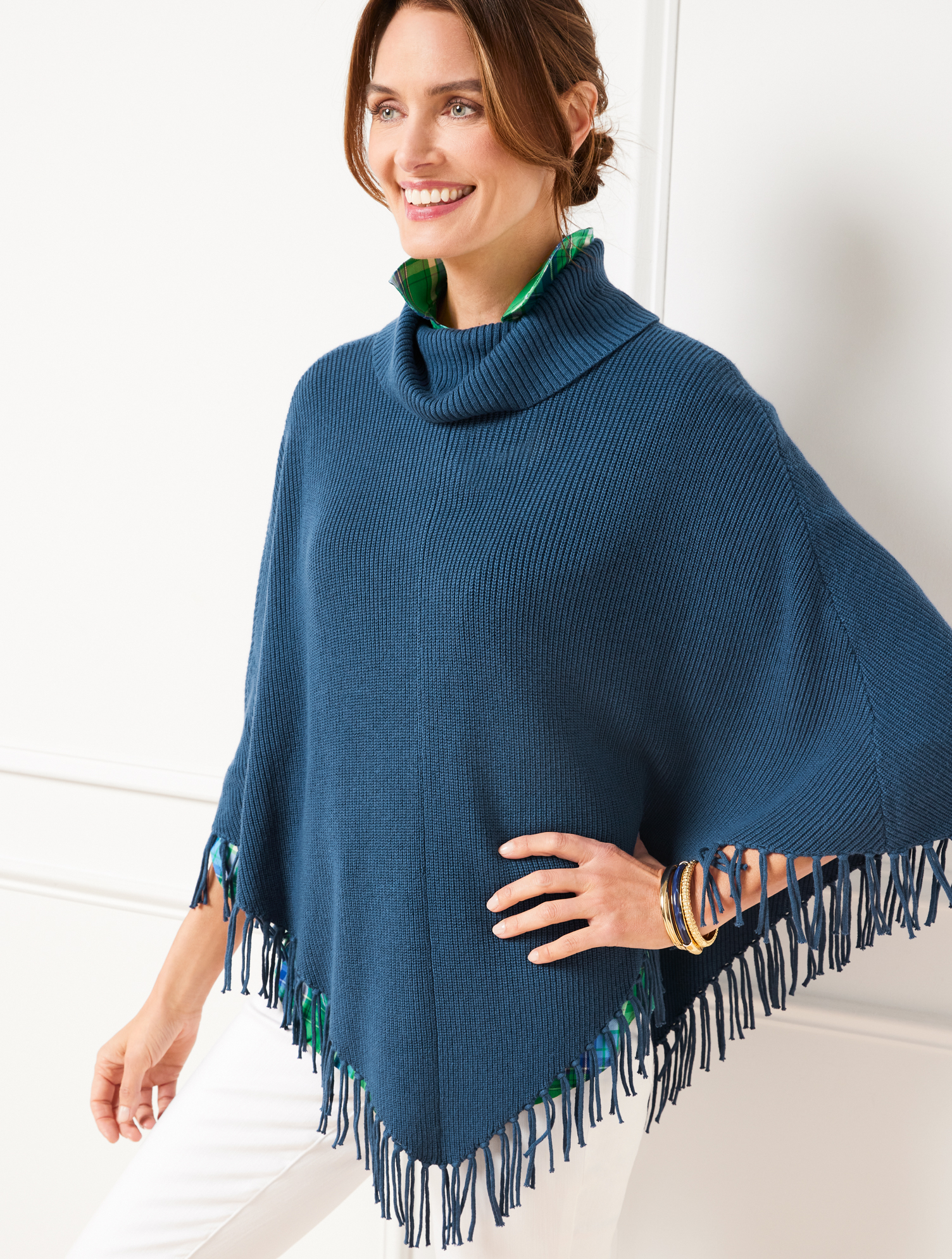 Talbots Plus Exclusive Fringe Knit Poncho - Teal Ocean - 3x