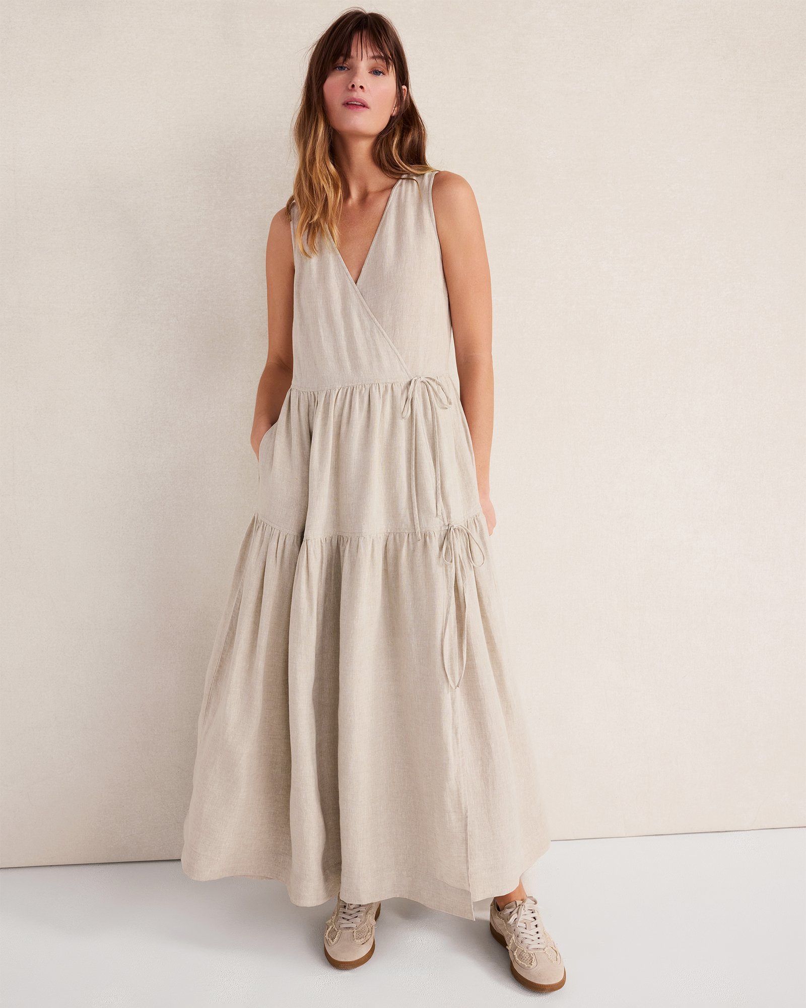 Everweave Linen Tiered Wrap Dress