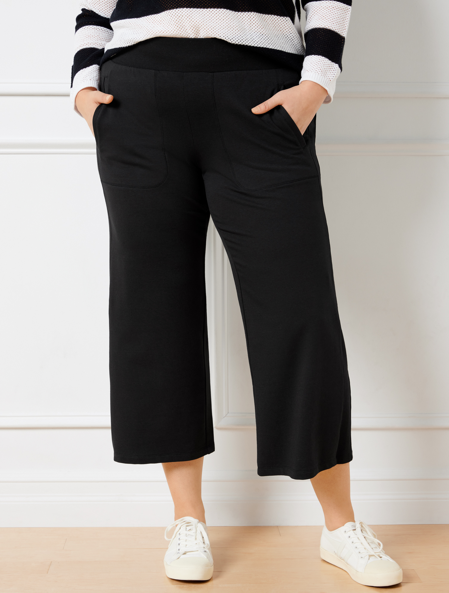 Talbots Modal French Terry Wide Crop Pants - Black - 1x