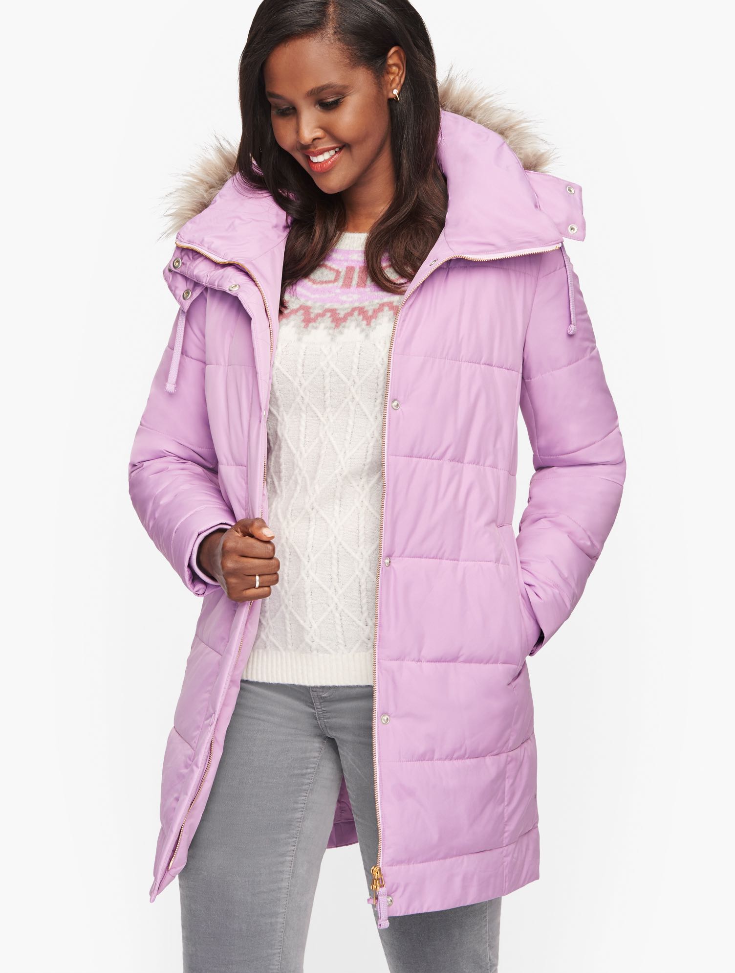 Faux Fur Trim Down Alternative Puffer Jacket | Talbots Faux Fur Trim Down Alternative Puffer Jacket | Talbots