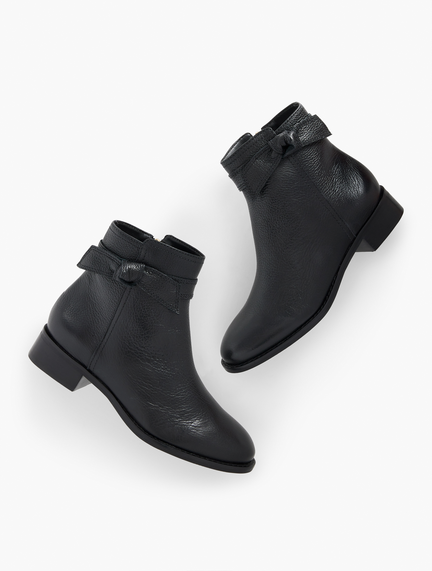 Talbots Tish Bow Ankle Boots - Pebble Leather - Black - 11m