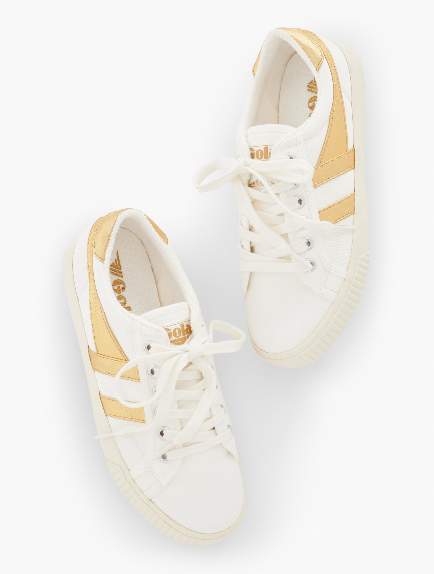 Talbots Golaâ® Mark Cox Tennis Sneakers - Metallic - Off White/gold - 9 1/2 M - 100% Cotton  In Off White,gold