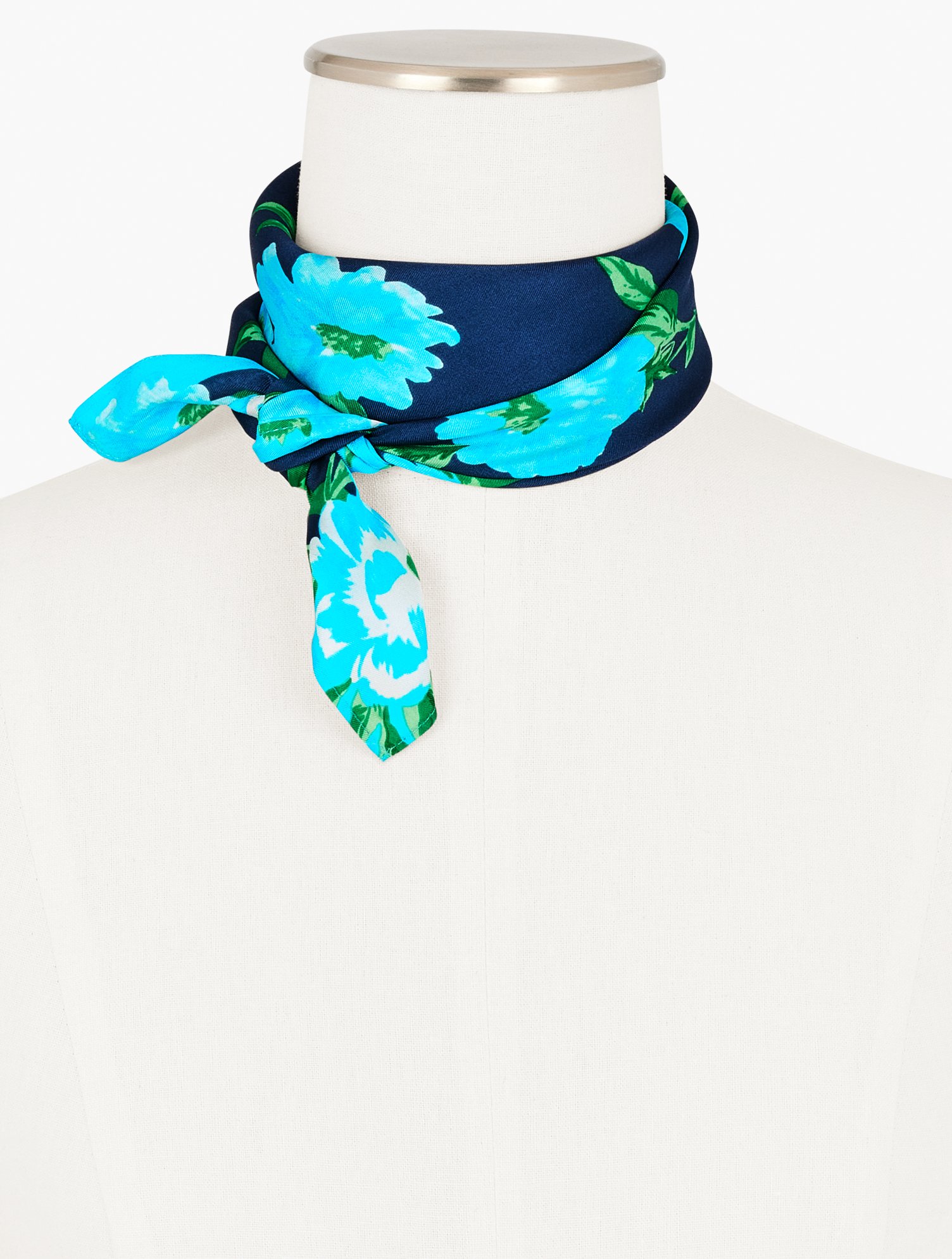 Talbots Stunning Floral Silk Square Scarf - Ink - 001  In Blue