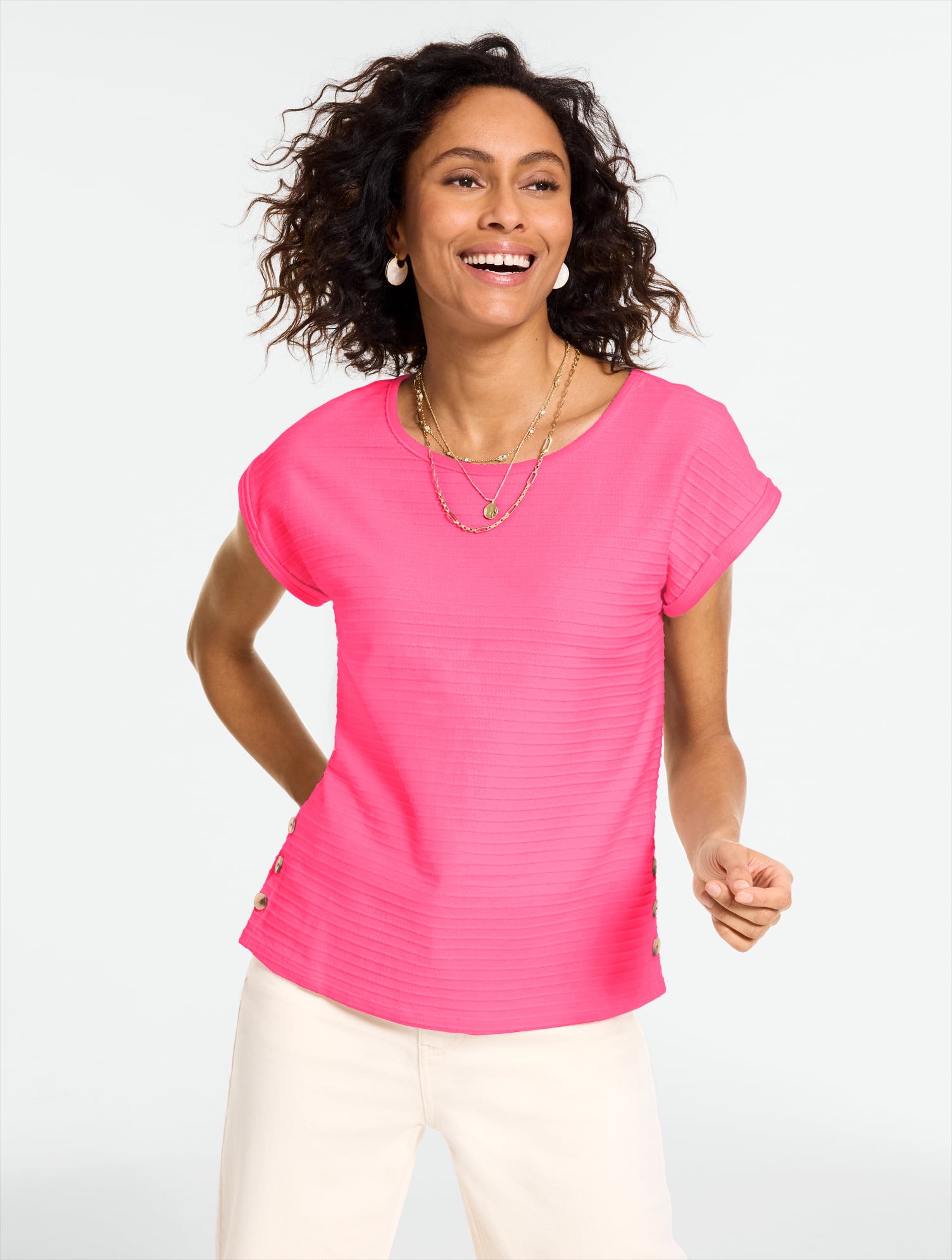 Jacquard Side Button Tee | Talbots